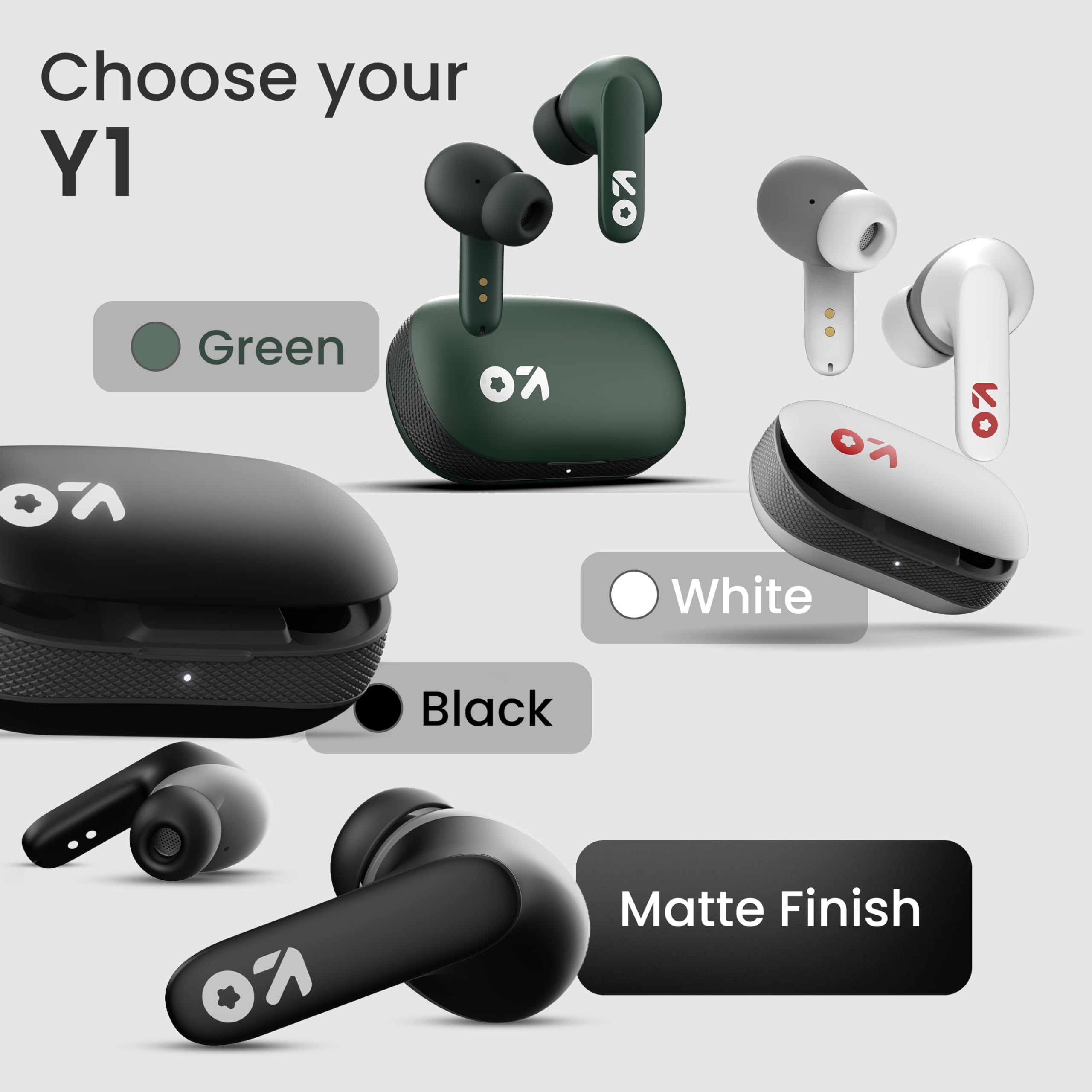 GOBOULT Y1 Ear Buds Wireless with 50Hr Playtime, Clear Calling ENC Mic, Low Latency Made in India, Gaming, 10mm Bass Drivers Earbuds Buds TWS Bluetooth (Black) (Green) — Amazon image 5