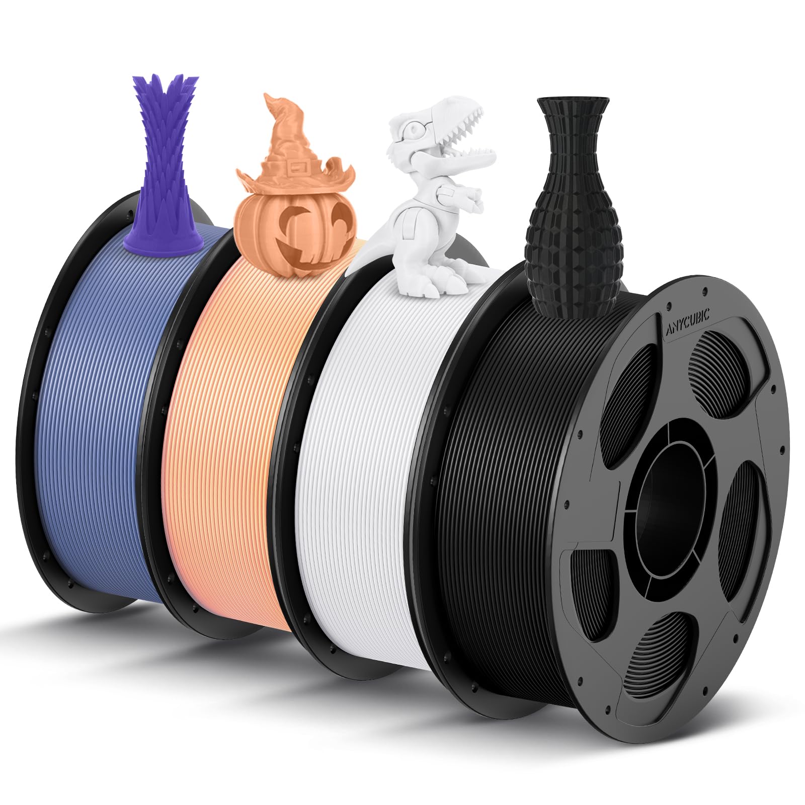 ANYCUBIC PLA Filament 1.75 PLA 4kg PLA 3D Printer Filament with Detachable Spool, Smart Dentification Filament, Black+White+Peach Pink+Interstellar Violet Global Recycled Standard Global Recycled Standard Global Recycled Standard