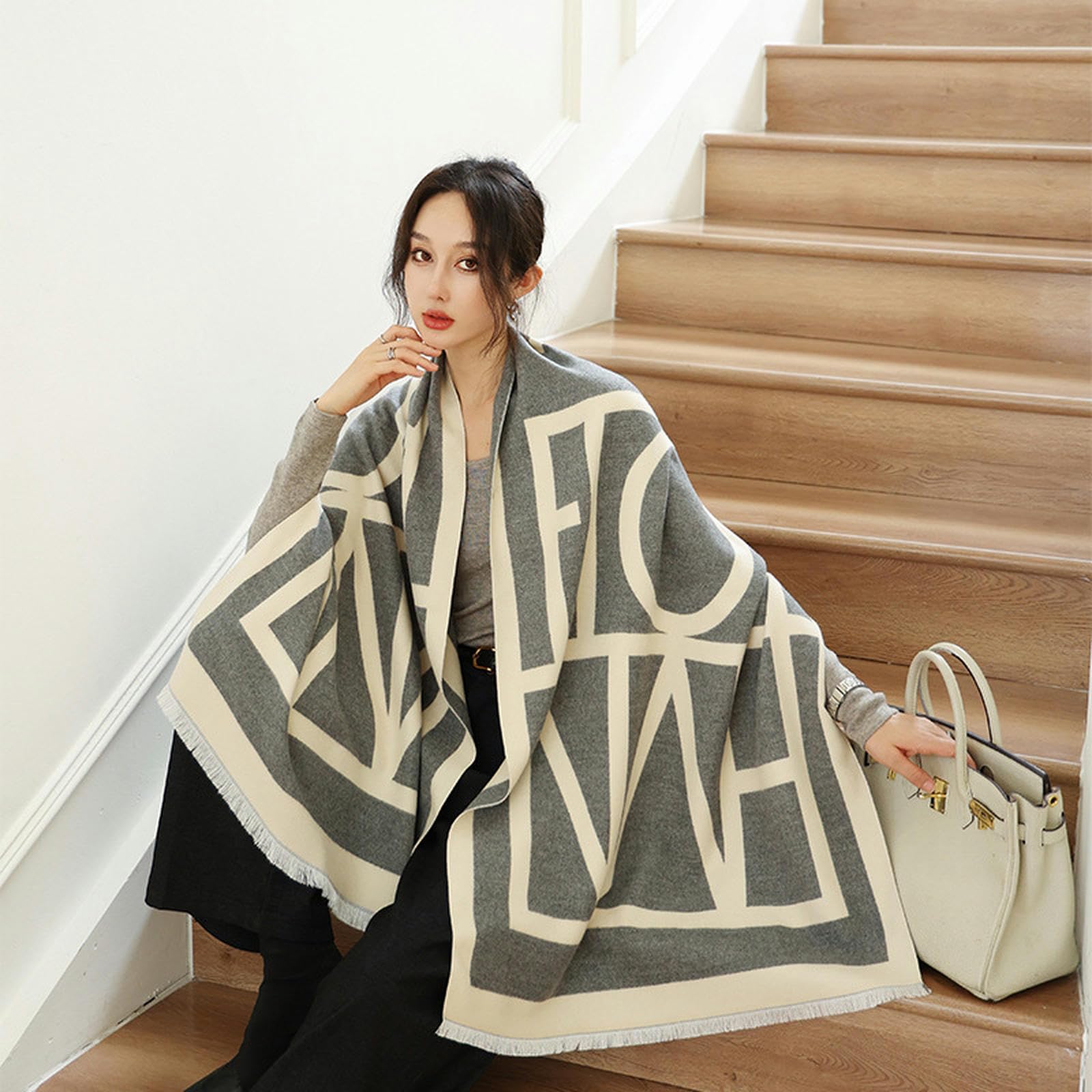 Sciarpa Donna Sciarpa da Donna Elegante per Inverno, Morbida E Calda, Sciarpa in Cashmere per Donne, Capispalla, Regalo Femminile 63 * 190 Cm-Nero