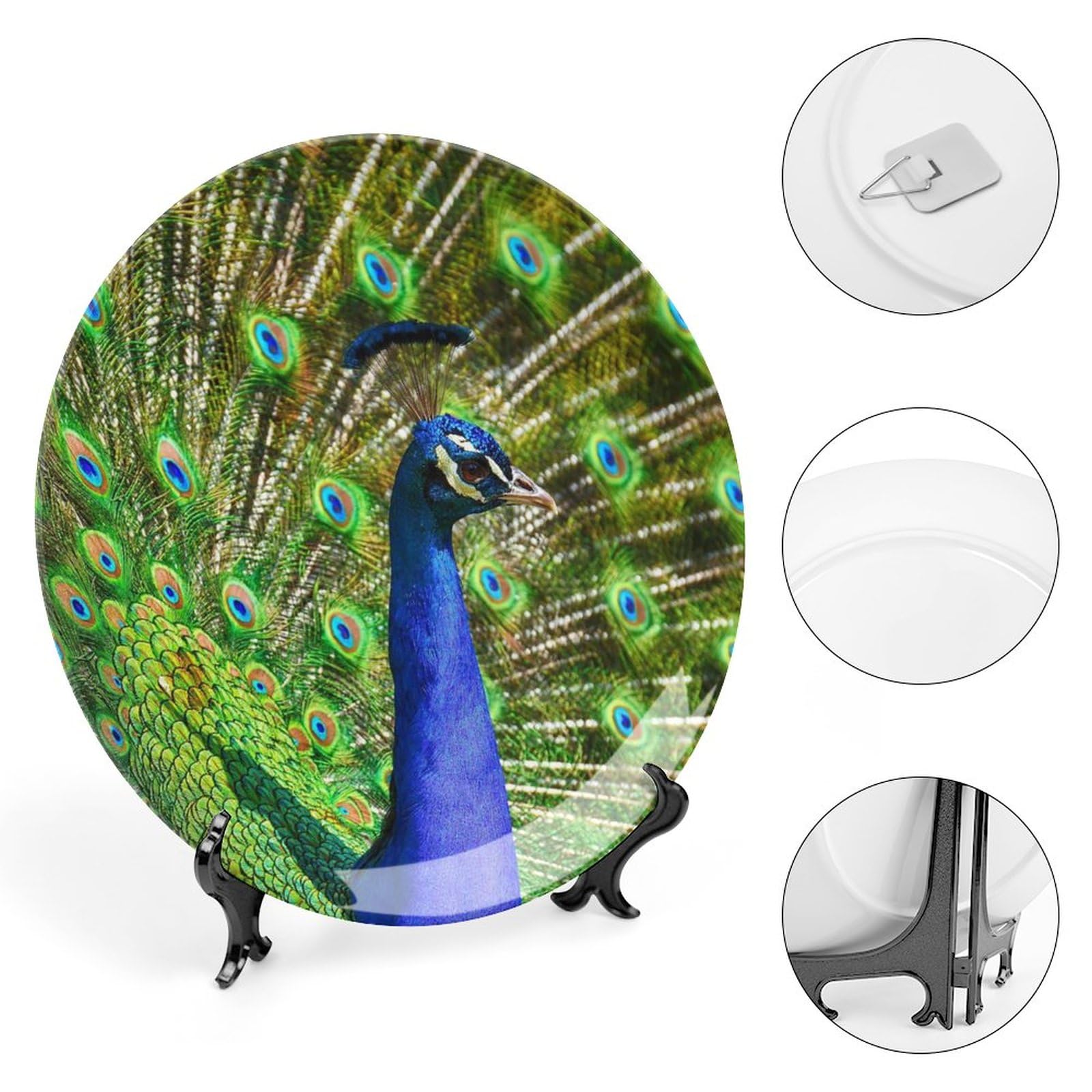 10-Inch Peacock Feather Ceramic Decorative Plate - Beautiful Wall Or Tabletop Decor With Stand