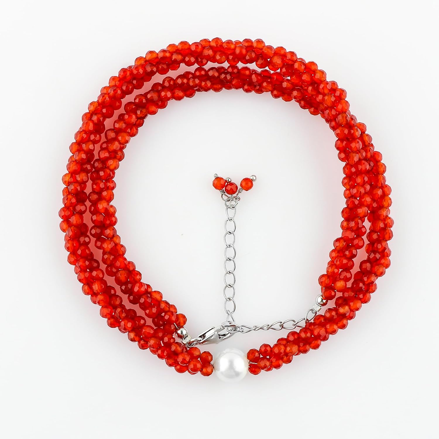 CRYSTALIS Natural Carnelian Beads Twisted Rope Choker Necklace with Elegant Pearl, High Grade Beaded Crystals, Chakra Healing Gemstone, Gift Giving Women Jewelry, 925 Sterling Silver 18 inch - Image 2