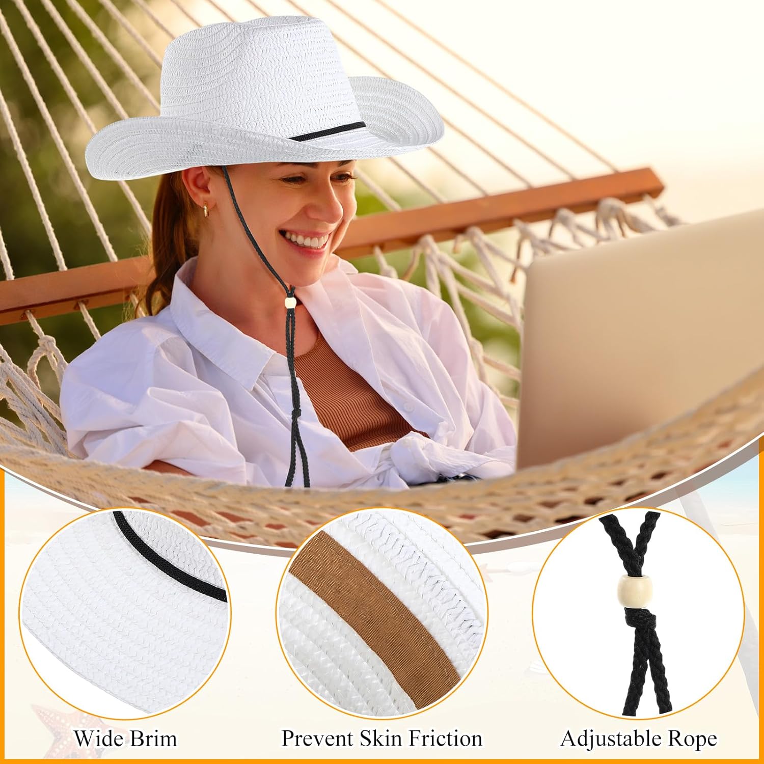 JaGely 15 Pcs Straw Cowboy Hats Wide Brim Summer Hat Women Men Country Accessories for Western Themed Party Concerts Birthday - Image 3