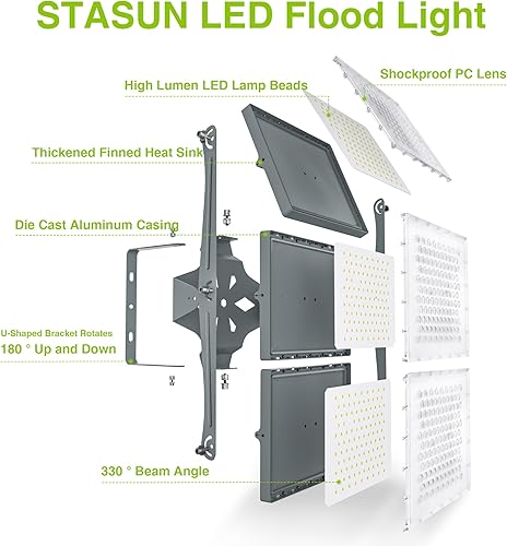 Miniatura 3 de STASUN Luz de inundación LED para exteriores, serie máxima 900 W, 90000 lúmenes, 6000 K, luz diurna IP66, impermeable, luz de estacionamiento
