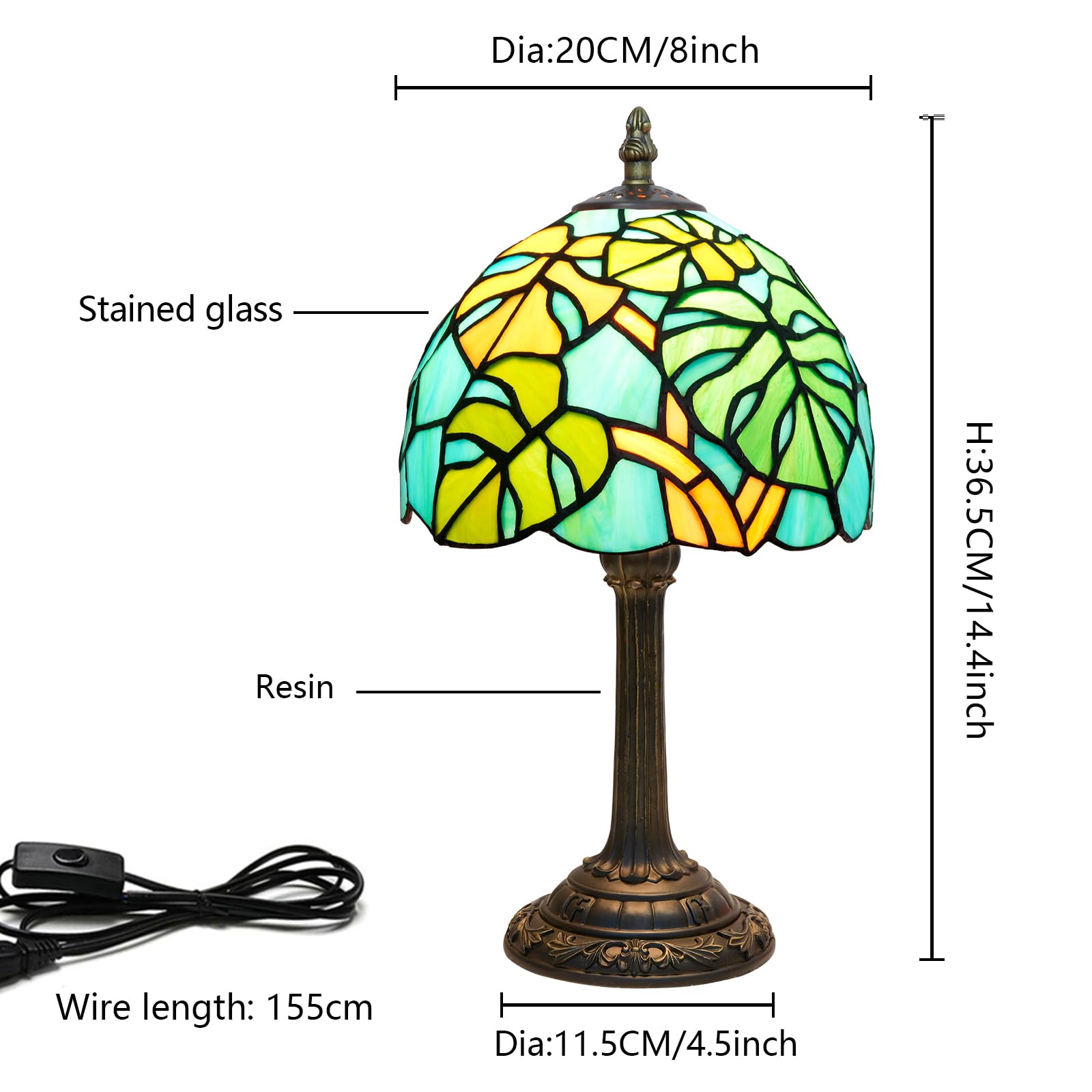 Tiffany mesa lámpara tortuga atrás bambú palma hojas vidrio lámpara hecha a mano verde lado de cama lindo acento luz de mesa de noche