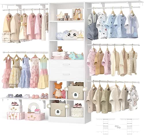 Closet System - 4.75-8FT Closet Organizer System with Wooden Drawers