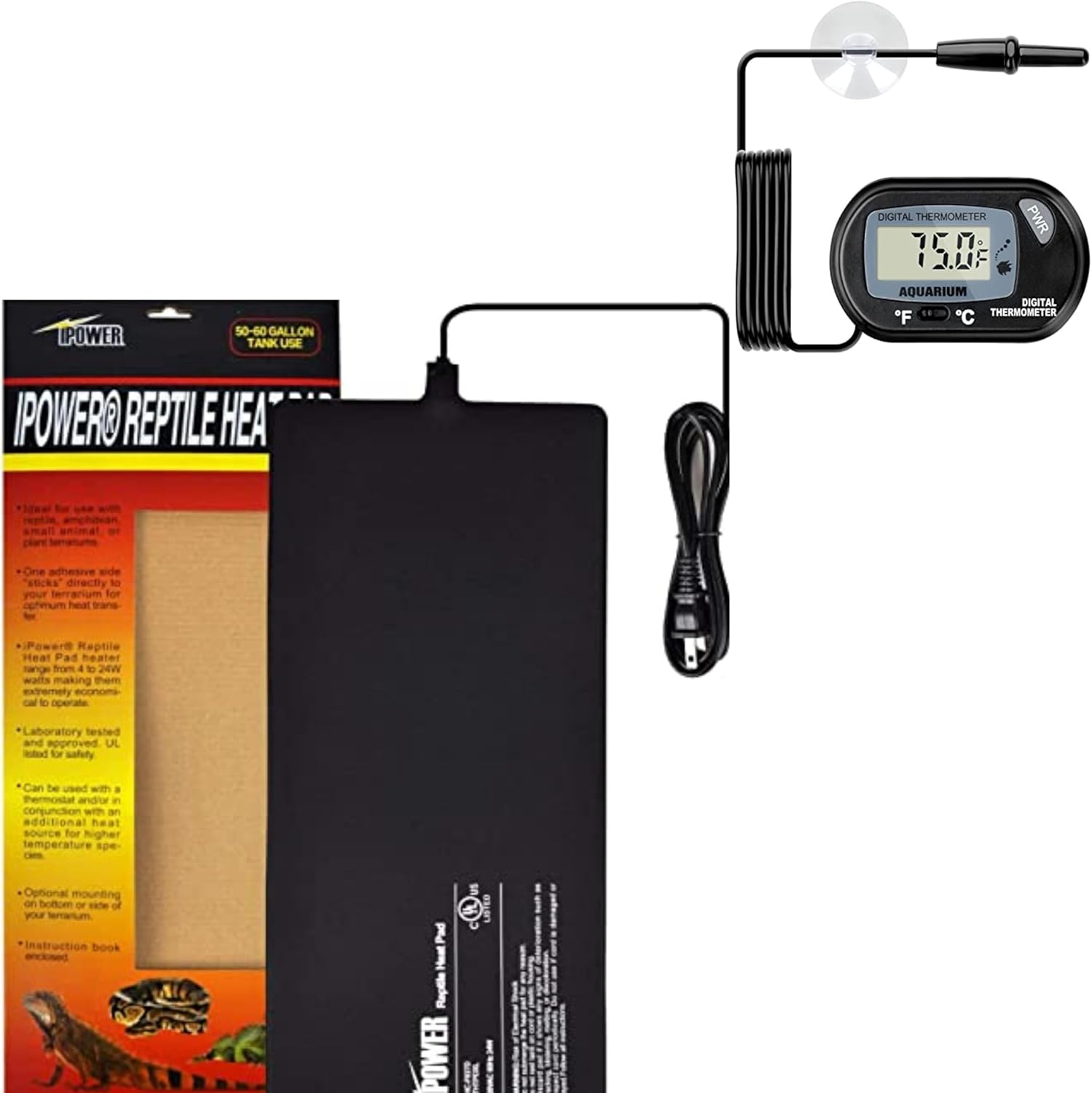 IPower Almohadilla de calor para reptiles de 4 W8 W16 W24 W, calentador de terrario debajo del tanque, alfombrilla térmica y controlador de