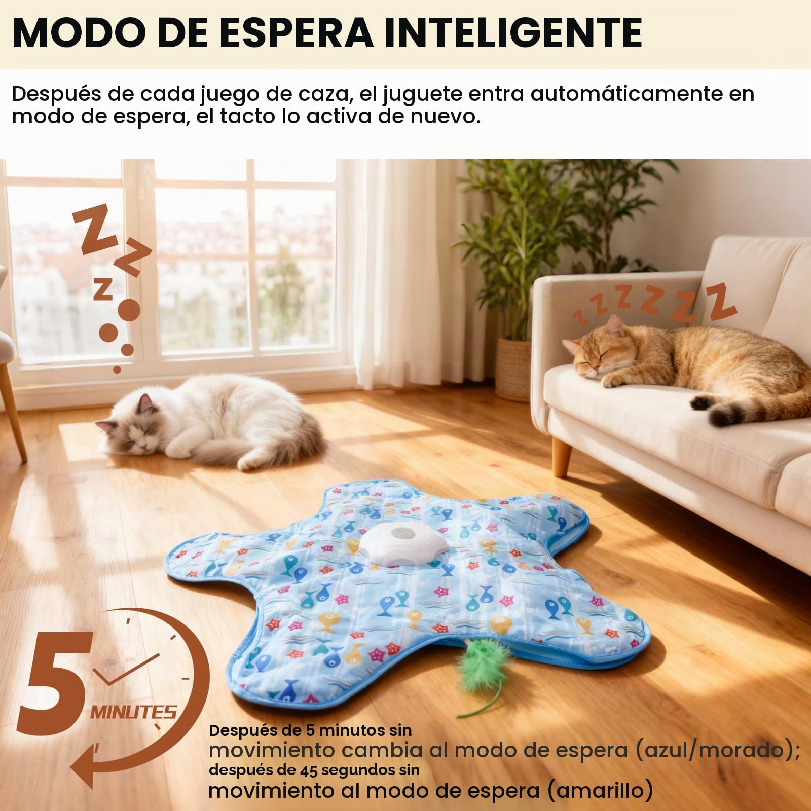 FIVAVA Juguete de Gato Interactivo,Juguete para Gato Recargable y silencioso,Juegos para Gato de Caza con 3 Plumas reemplazables