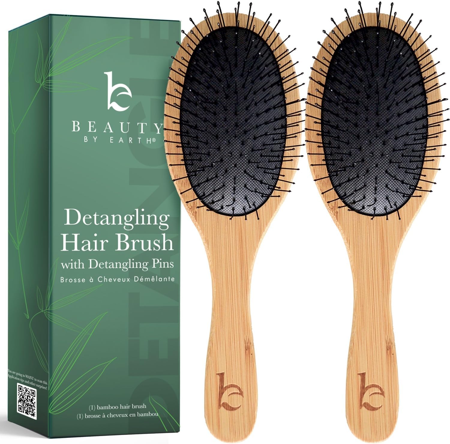 Detangler Bamboo Detangling Hair Brush - For Women, Men, and Kids, Wet or Dry Use With Hair Products