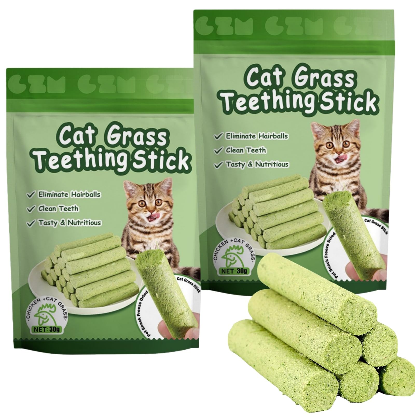 60g Cat Grass Teething Stick, Cat Chew Sticks & Teeth Cleaning Grass Stick, Freeze-Dried Cat Grass Sticks Snacks for Cats,Cat Grass Sticks Molar Rod for Teeth Cleaning and Hairball Removal