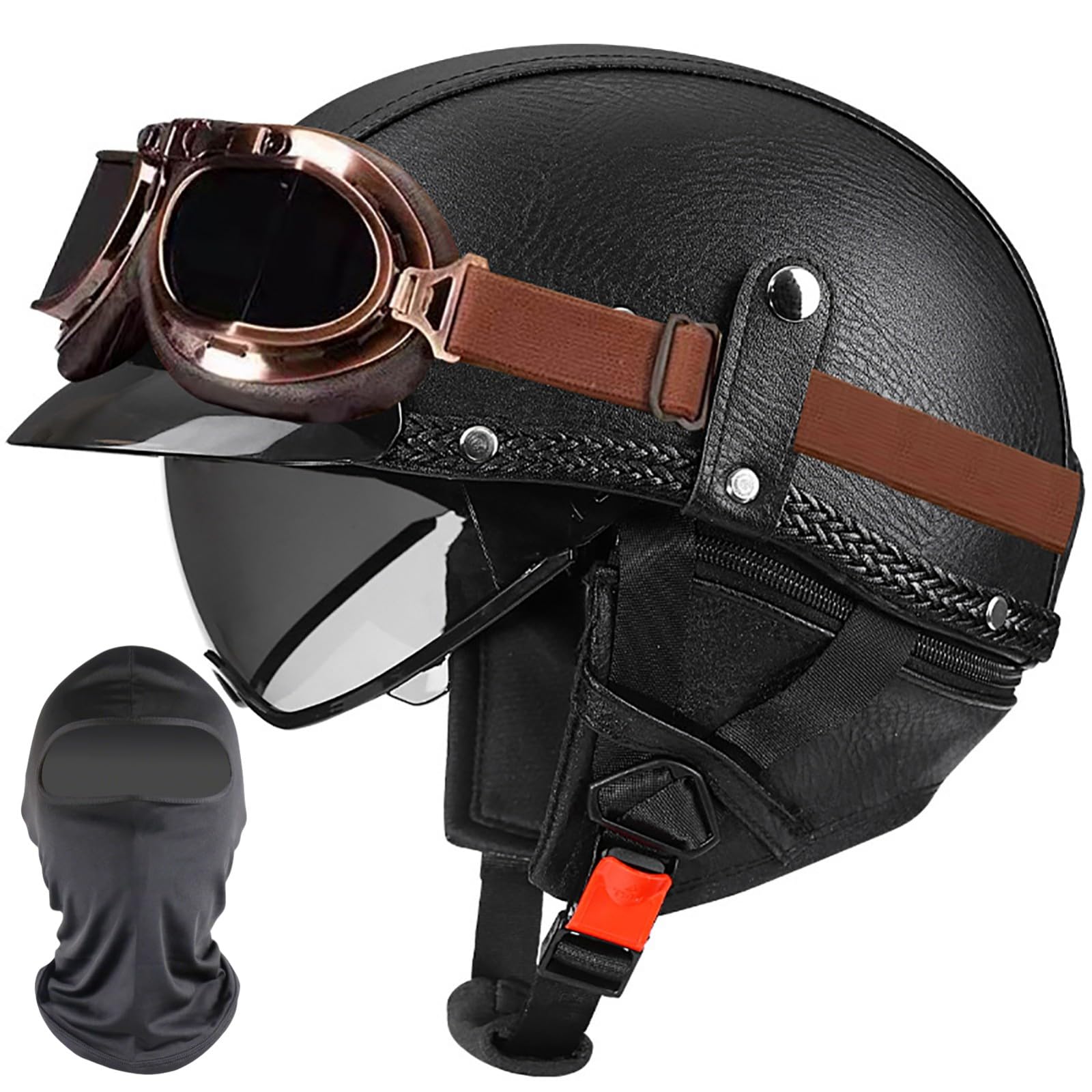XYYYM Vintage Open Face Helmet Motorcycle Half Helmets, Motorbike Bike Cruiser Moped Scooter Jet Helmet, ECE Approved 57-64cm