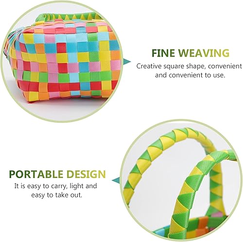 Miniatura 9 de Cabilock Cesta de almacenamiento tejida a mano, bolsa de playa colorida para verano, bolsa de compras de alimentos, bolsa de soporte para aperitivos