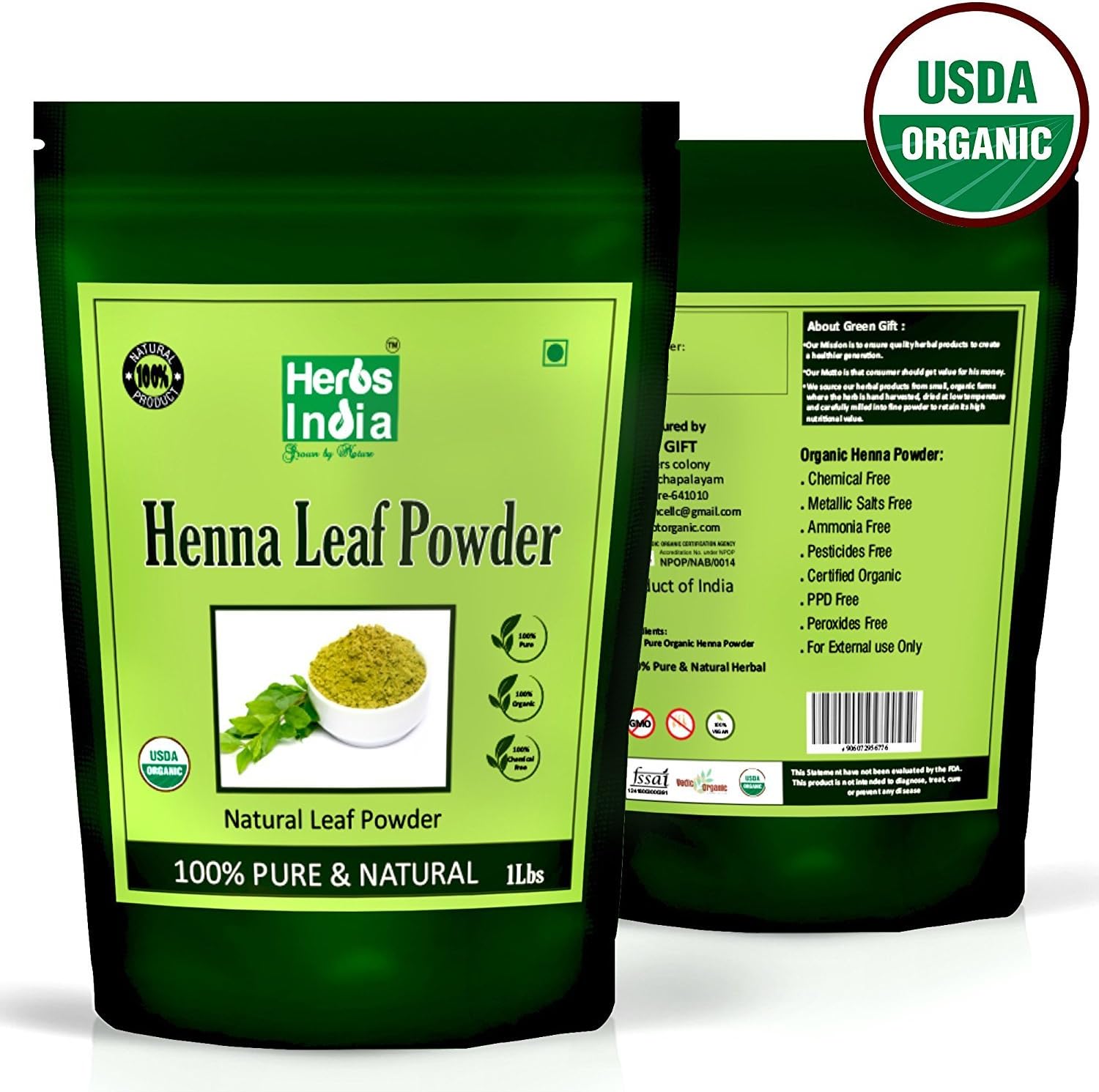 Organic Henna Powder for Hair Conditioner (NOT DYE) 16 Ounces (1 Pound) - USDA Certified Organic,100% Natural Conditioner Premium Powder - HerbsIndia