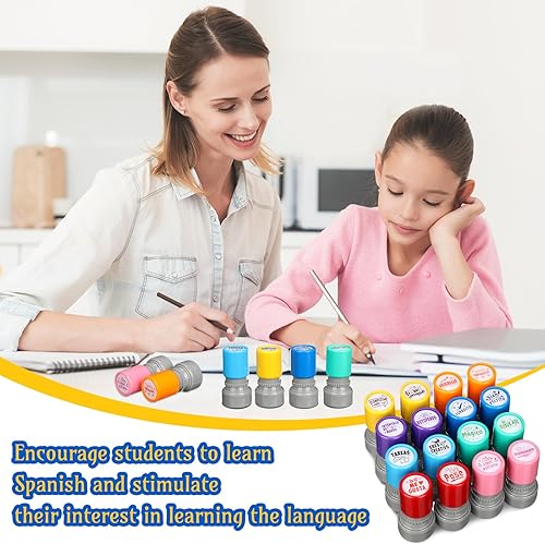 Miniatura 5 de Jetec 16 sellos de español para profesores, autoentintados para profesores, regalos para profesores, sellos de calificación de motivación para