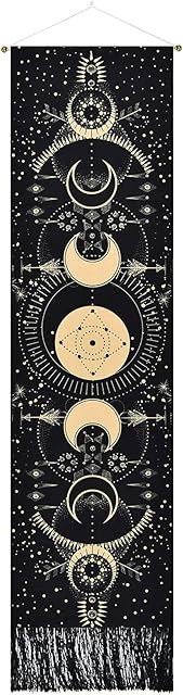 Yrendenge Moon Tapestry Bohemian Trippy Tapestry Wall Hanging Medieval Tarot Decor Tapestry for Bedroom Black 51*13inch130*32cm