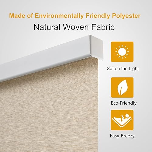 Miniatura 6 de Persilux Persianas enrollables sin cordón para ventanas (caqui de 22 x 72 pulgadas), tela tejida natural, protección UV, aislamiento térmico,