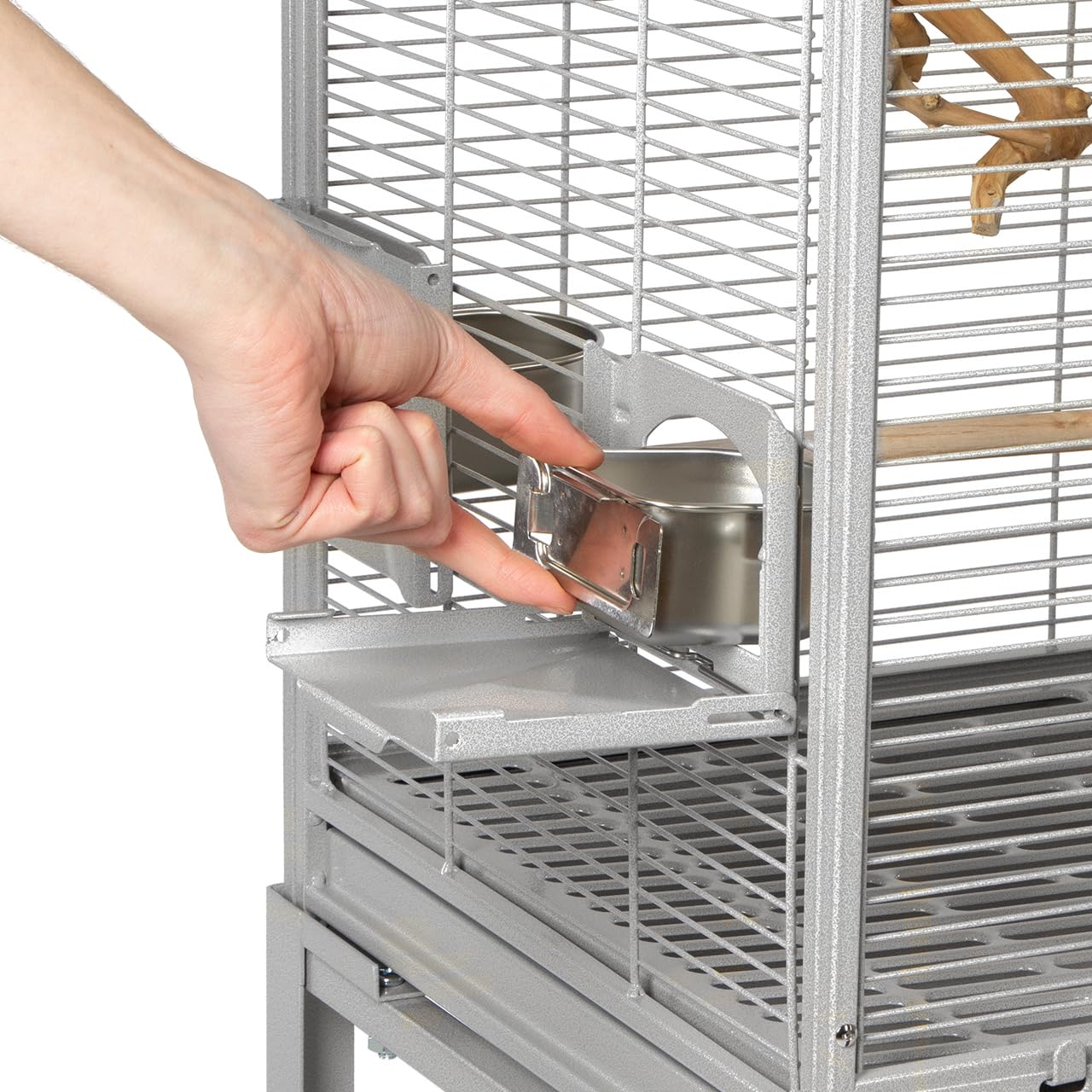 Montana Cages | Premium Vogelkäfig Madeira I Vogelkäfig für Sittiche, inkl. Anflugklappe, Freisitz, 4 Edelstahlnäpfe, AVILON Pulverbeschichtet, Platinum Edition, ca. 69 x 45 x 141cm