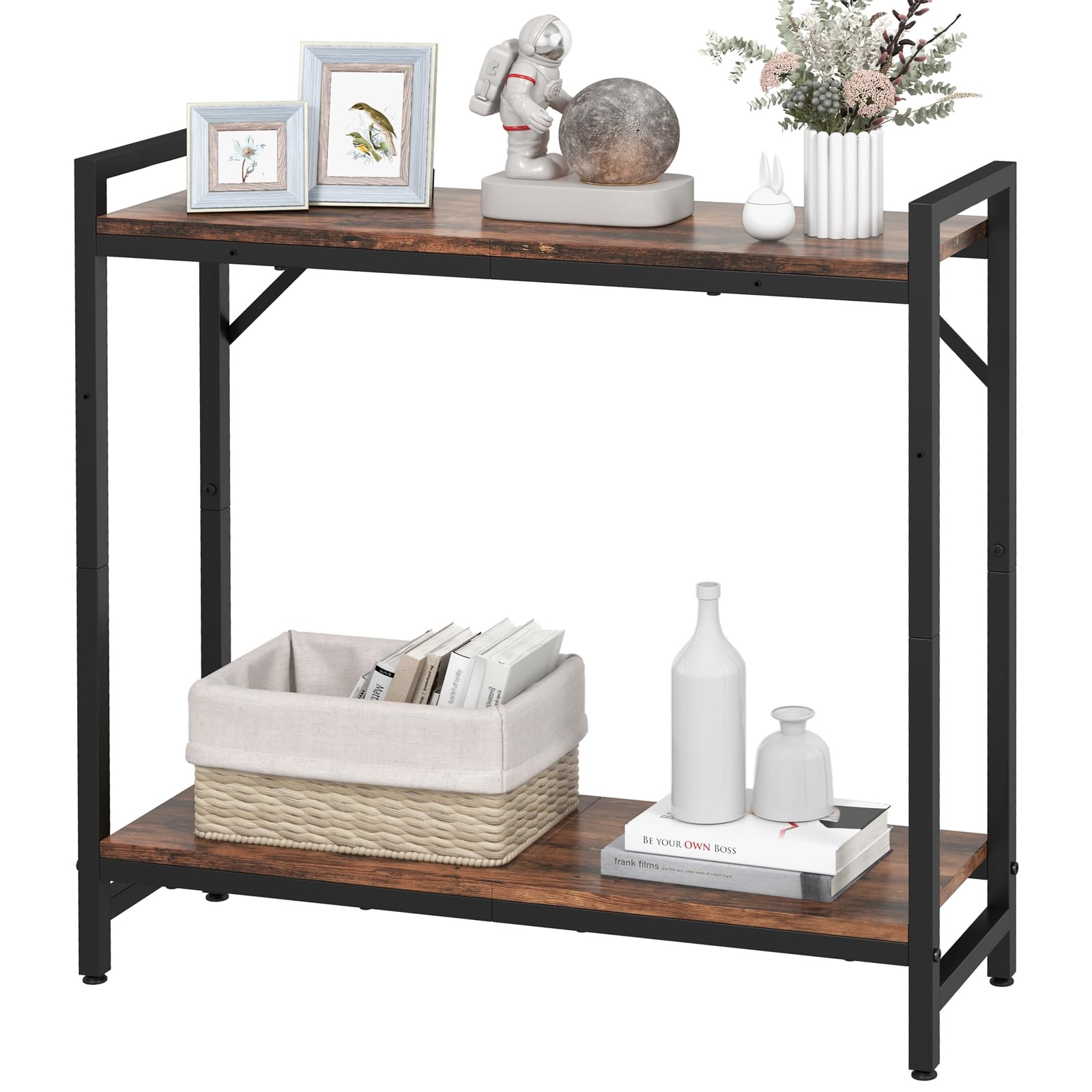 Livofloral Narrow Console Table, Small Entryway Table with 2 Support Bar, Thin Sofa Tables, Small Couch Table, Side Tables for Living Room, Hallway, Bedroom, Rustic Brown