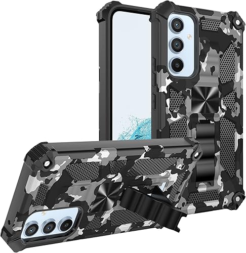 Funda delgada para Samsung Galaxy A54 5G, funda rígida y duradera de camuflaje con soporte integrado y protección de cámara de pantalla para Samsung