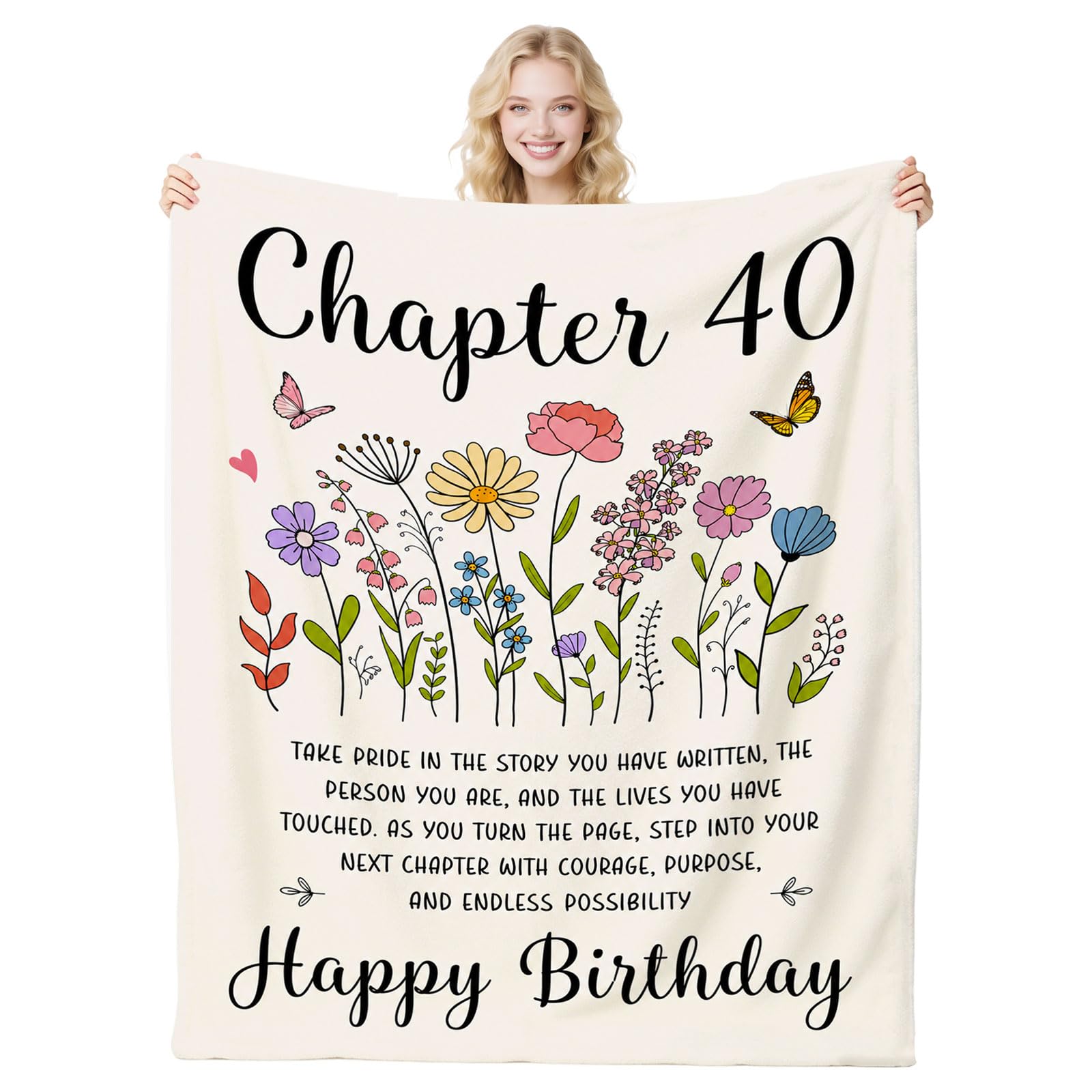 40th Birthday Gift Blanket for Women, 50"X60" Soft Flannel Blanket, Turning 40 Throw Blankets, 40 Year Old Flannel Throw Presents, Female 40th Birthday Gifts for Mum Wife Sister Best Friend