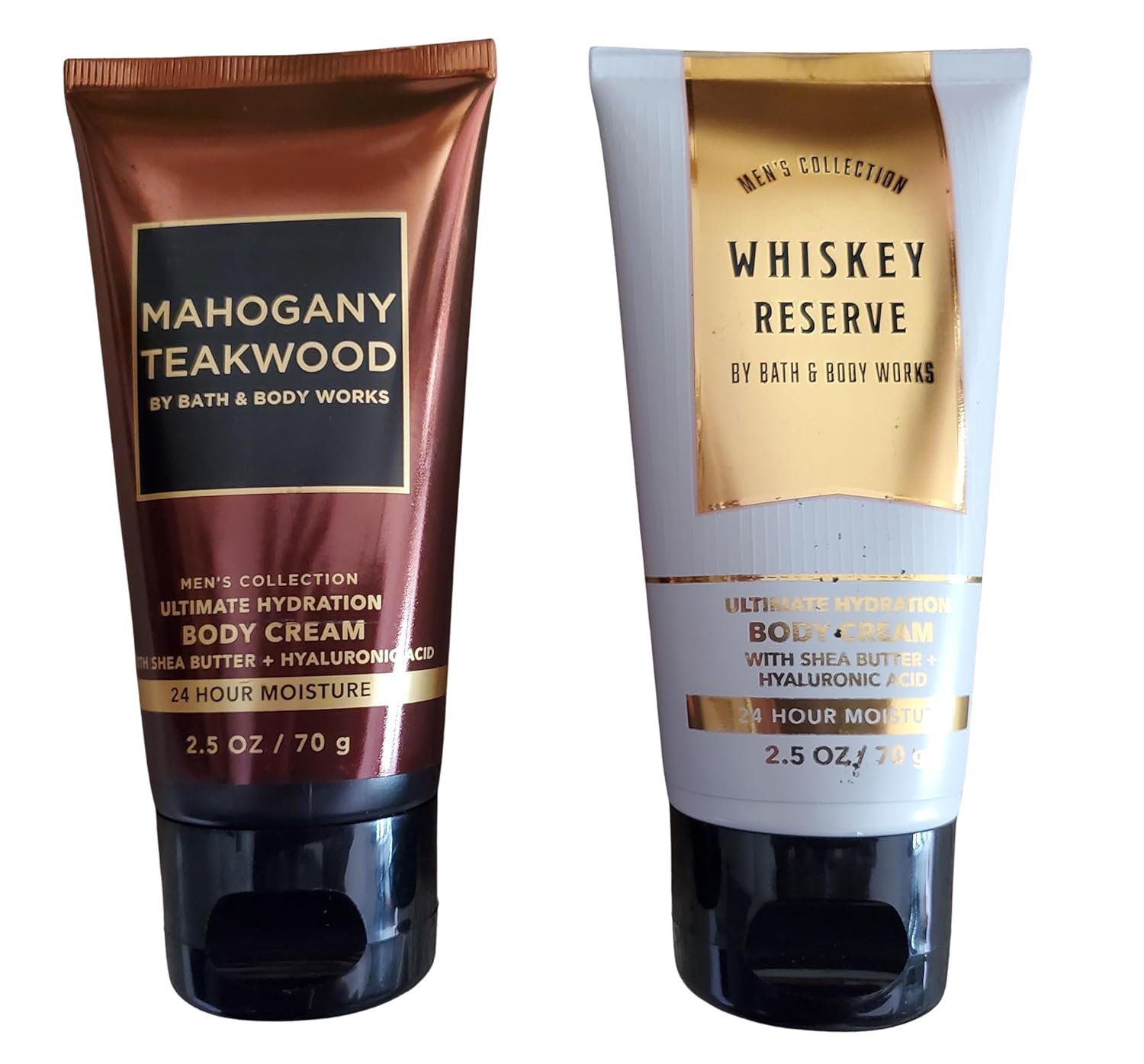 Bath & Body Works Travel Size Ultimate Hydration Body Creams: Whiskey Reserve and Mahogany Teakwood 2.5 Ounces Set of 2