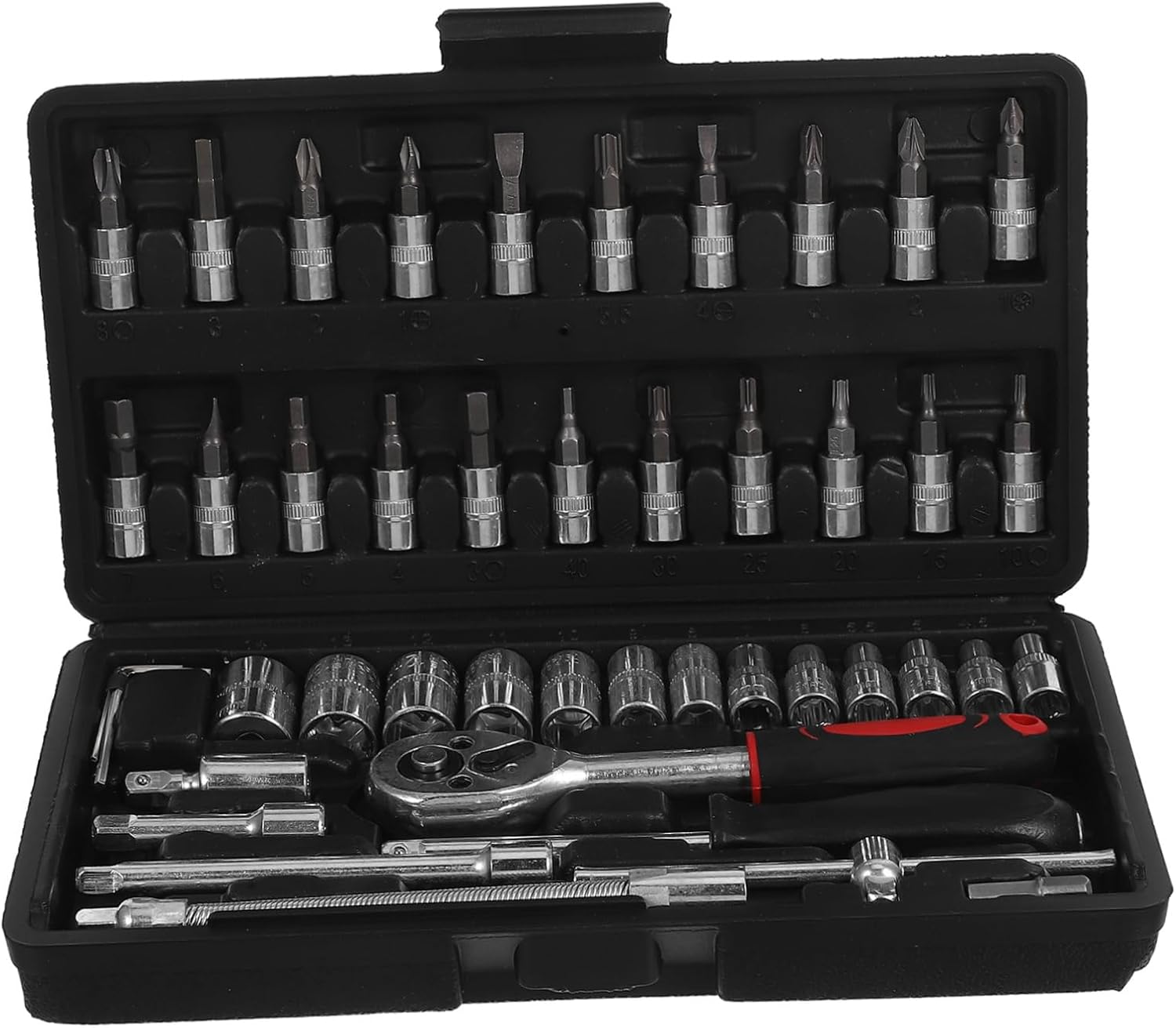 DOITOOL 46pcs Mechanic Tool Set Compact Wrench Ratcheting Screwdriver Kit for Auto Repair Household Maintenance Organized Portable Case Comprehensive Tool Collection