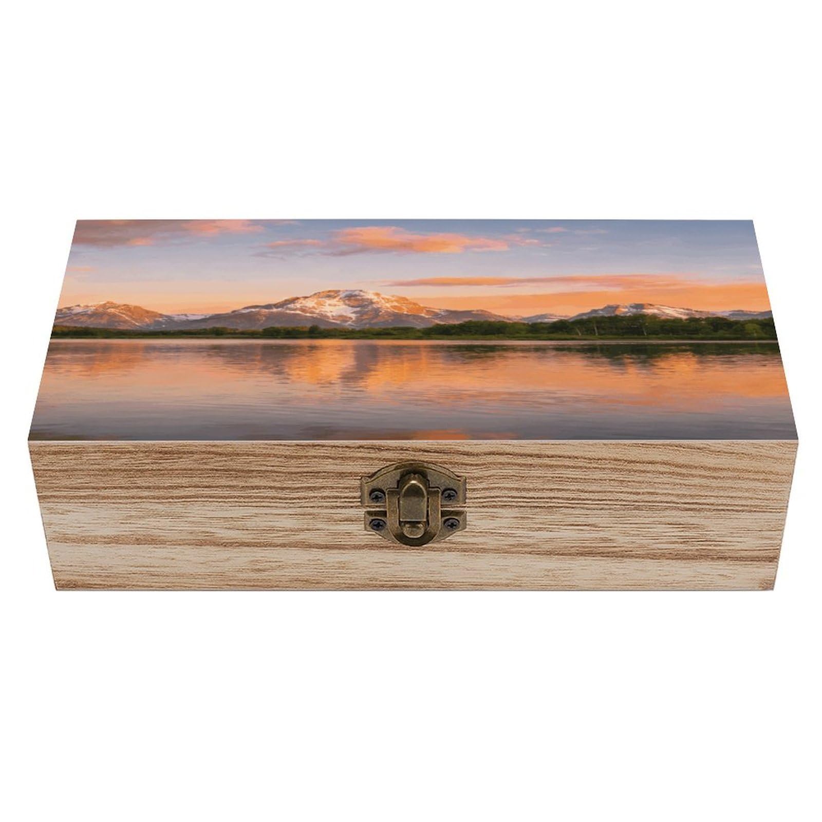 LZQPOEAS Landscape Wooden Keepsake Box Wooden Storage Box Container with Hinged Lid Beautiful Wood Memory Box Decorative Jewelry Case for Crafts Art Hobbies & Trinket Storage