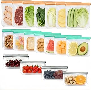 20 Pack Reusable Food Storage Bags Freezer Safe Dishwasher Leakproof for Frozen Meat Fruits & Vegetables Snacks Gallon Sandwich Bag Home Organization Travel Toiletries Meal Prep 3 Sizes
