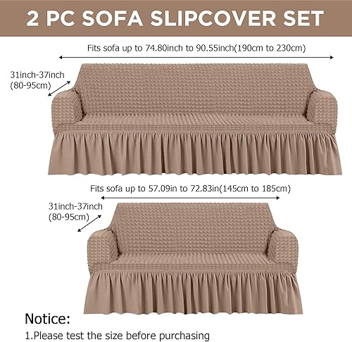 Miniatura 2 de Juego de 2 fundas de sofá para sofá, funda de sofá con falda, duradera, lavable, de alta elasticidad, fundas de muebles para sofá, sofá biplaza y