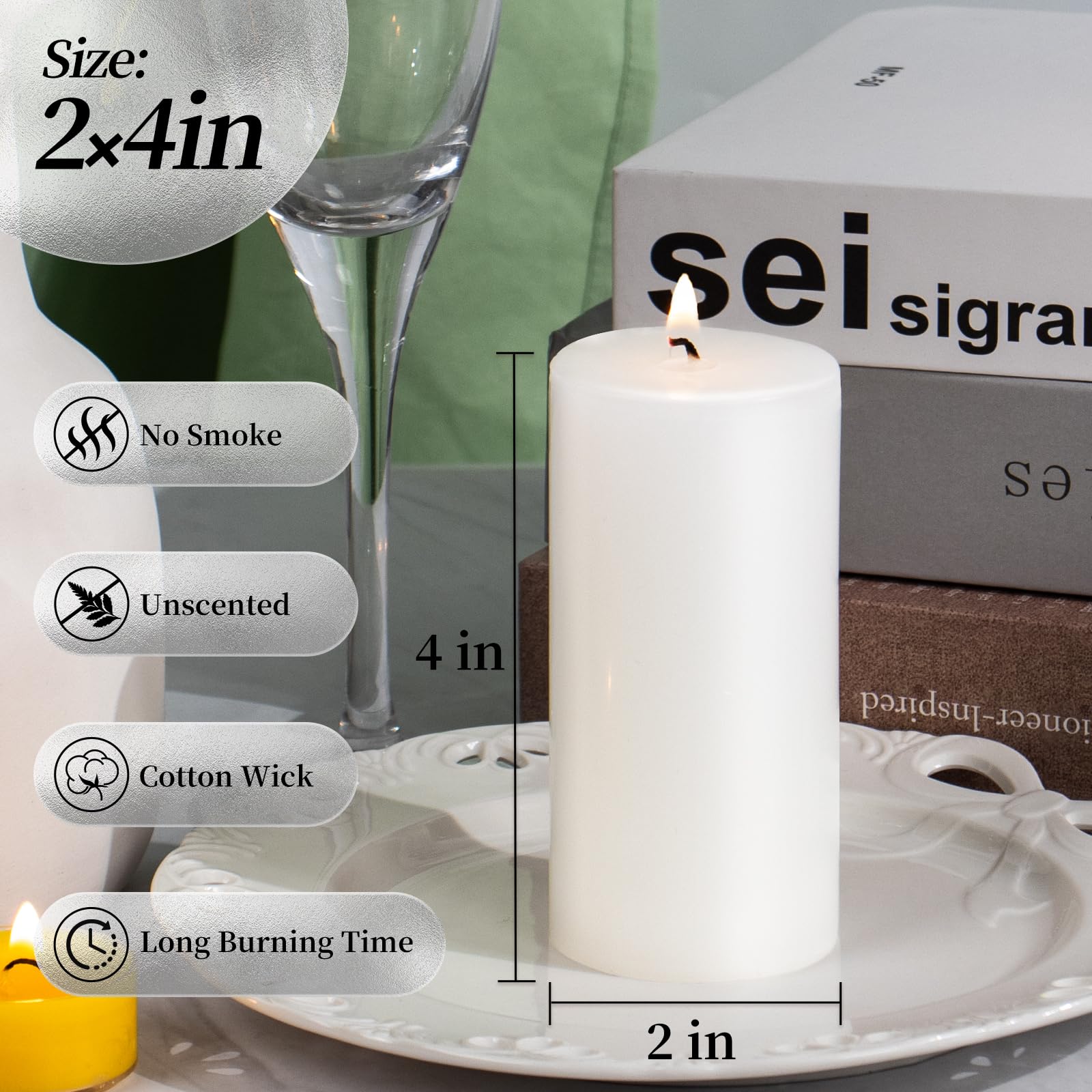 KONNI White Pillar Candles Set of 10, 2