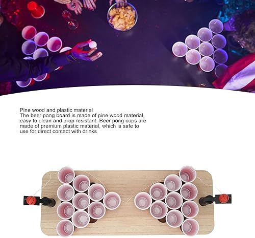 Miniatura 2 de Fockety Tapete de mesa de Beer Pong, juegos de mesa para adultos, tablero de mesa de Beer Pong con tablero de madera y 20 tazas y 2 accesorios