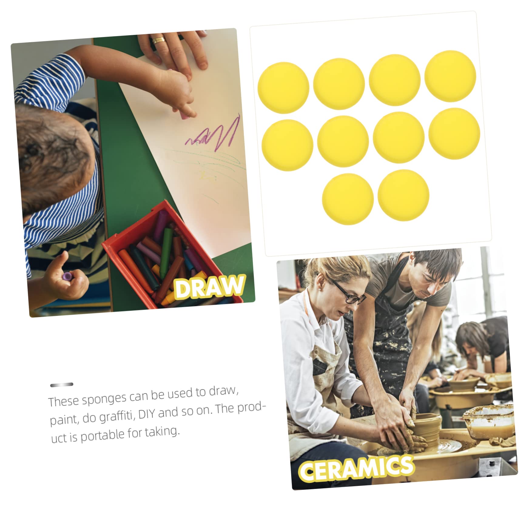 HOMSFOU 3sets 10pcs Round Artist Sponges for Painting Durable Watercolor Sponges for DIY Art Projects Craft Activities and Creative Fun Schools and Homes 10pcs*3