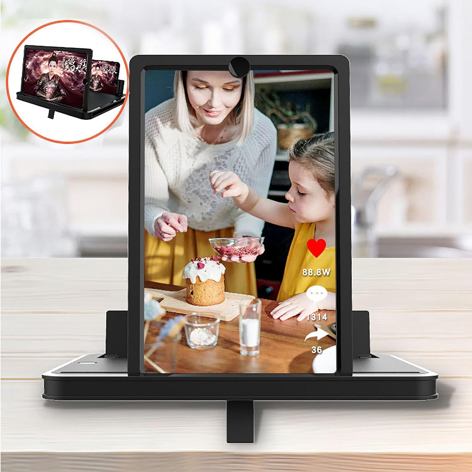 14" Screen Magnifier for Smartphone - Gaming Compatible, Supports Devices up to 6.5", Portable Design with Adjustable Stand for Hands-Free Viewing and Enhanced Visual Experience (Black)