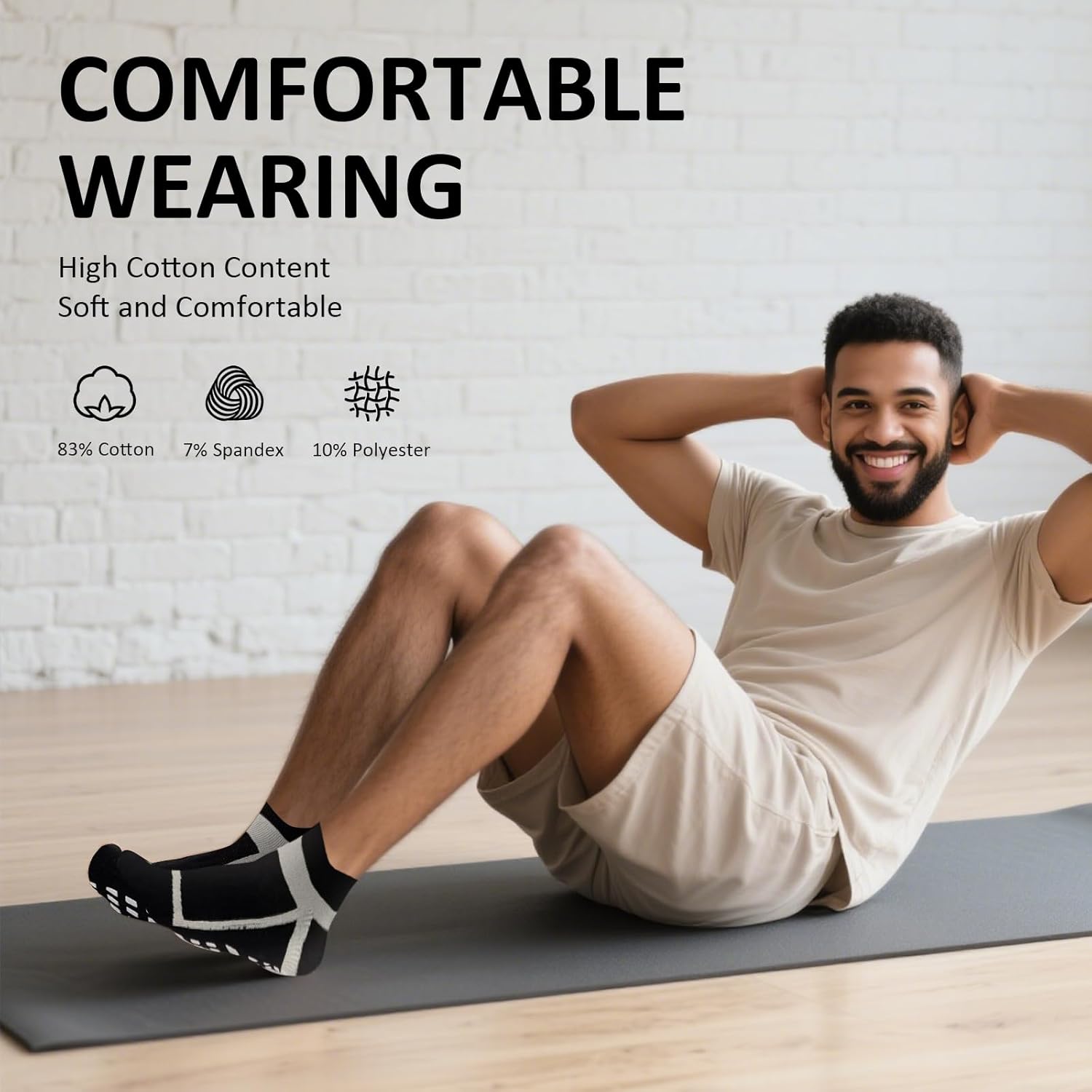 ZAKASA Non-Slip Grip Socks for Men: Anti-Skid Grippy Socks for Yoga Pilates Barre Fitness Elderly Hospital - Image 5