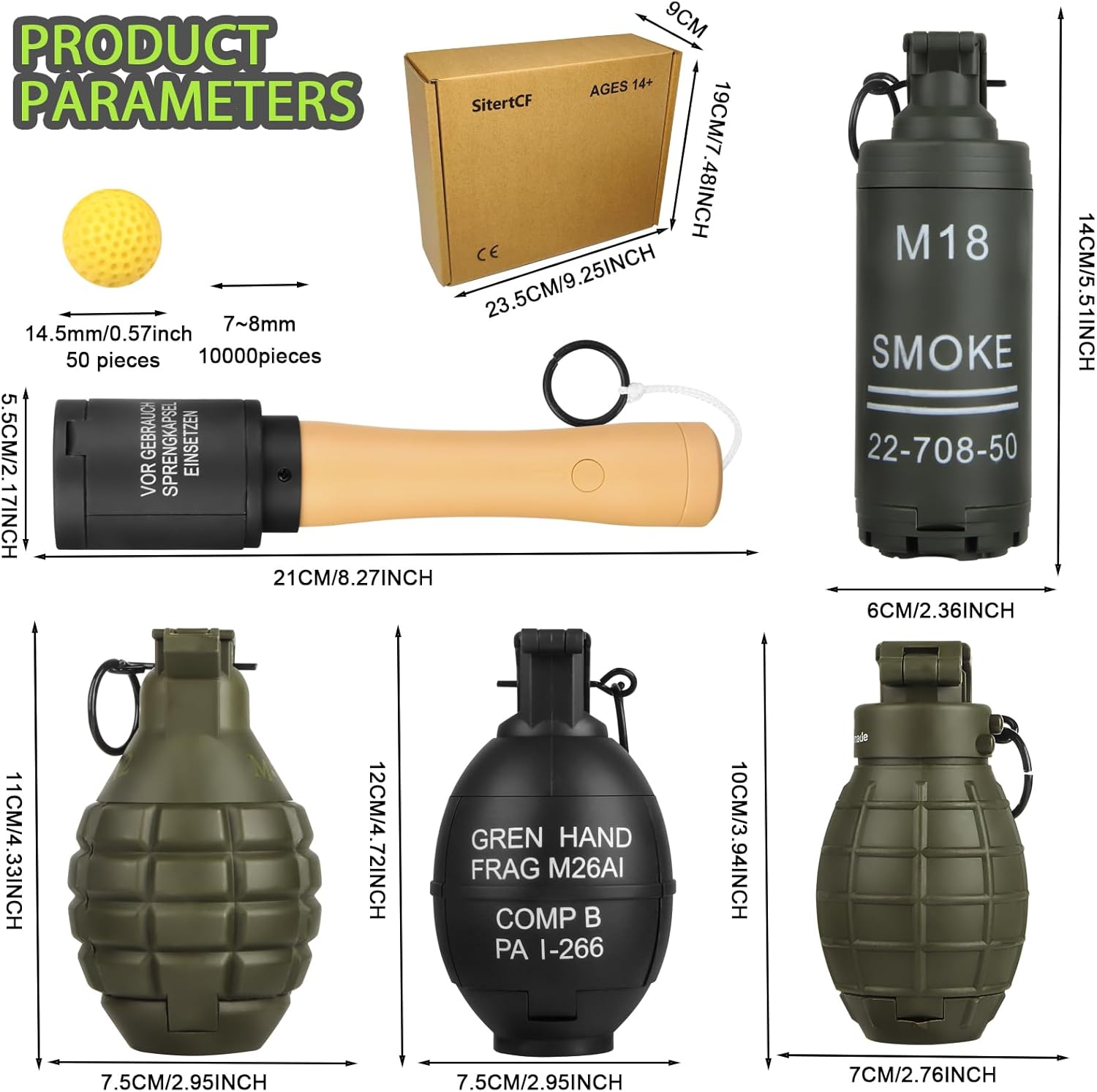 Tactical Toy-Grenade for CS Battle Game,5Pcs Fall Resistant Refillable Fun Impact,Hand Fake Grenade Toy with 50 Foam Ammo for 14+ Outdoor Sport image 4 of 6 B0CX1FQ99R