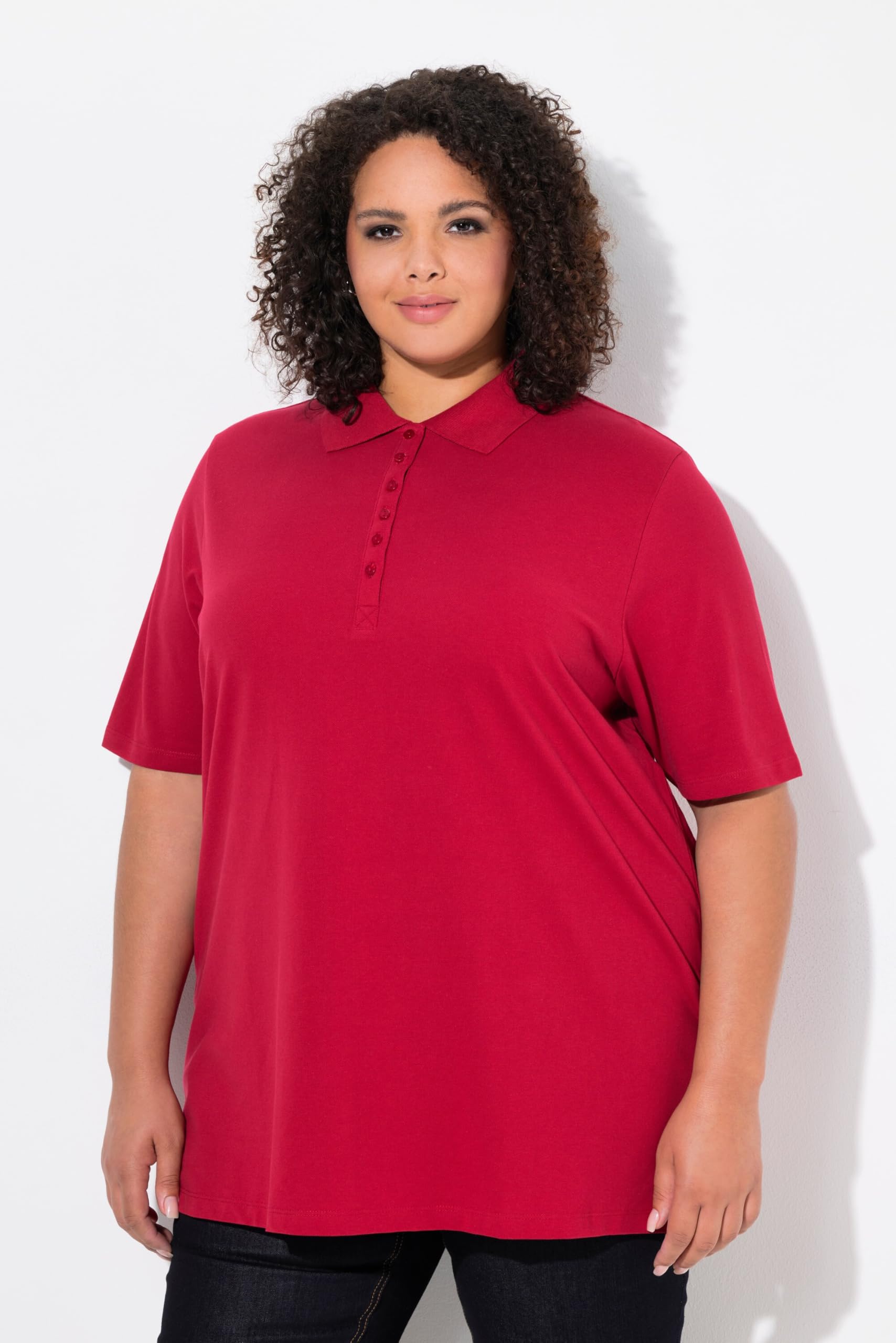 Ulla Popken Poloshirt Piqué Polokragen Samt-Knopfleiste Halbarm