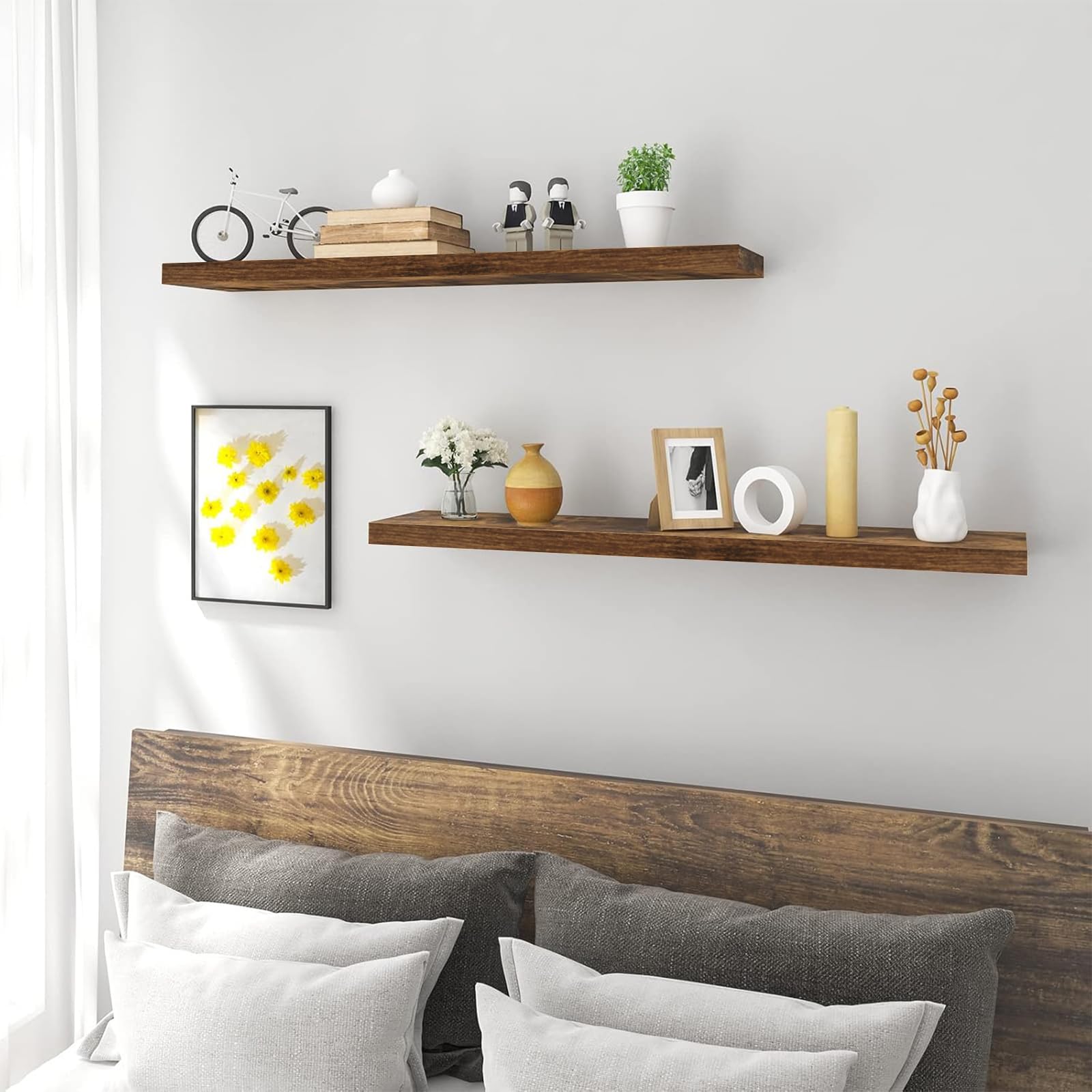 WOLTU Estanteria Pared Flotante, Juego de 2 de Madera de MDF, para Salón, Cocina, Pasillo RG9368hov-2 | Estantería de pared, estantería para libros, para decoración de oficina, salón, dormitorio, cocina