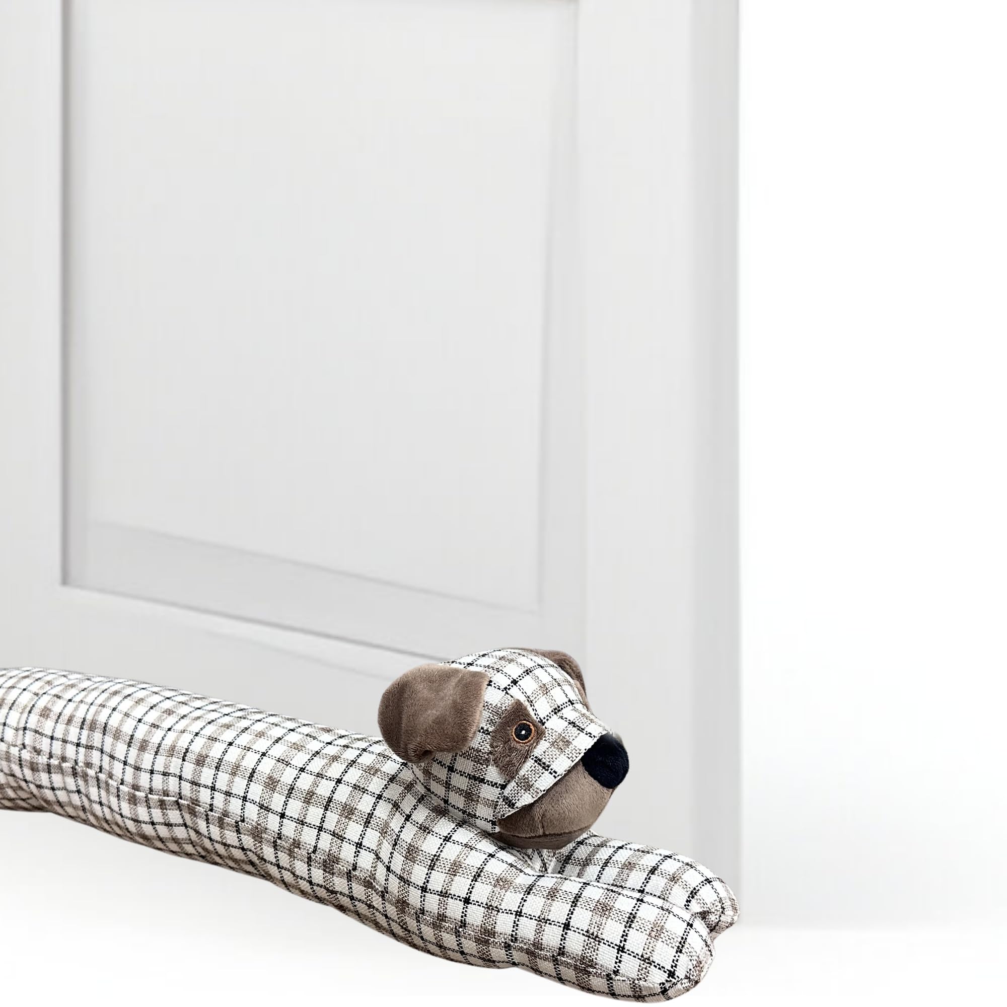 E&A Distribution Limited Brown & White Draught Excluder For Bottom Of Door Animal Cushion- Cute Sausage Dog Draft Excluder 90Cm Long- Beige Dog Herringbone Door Stopper
