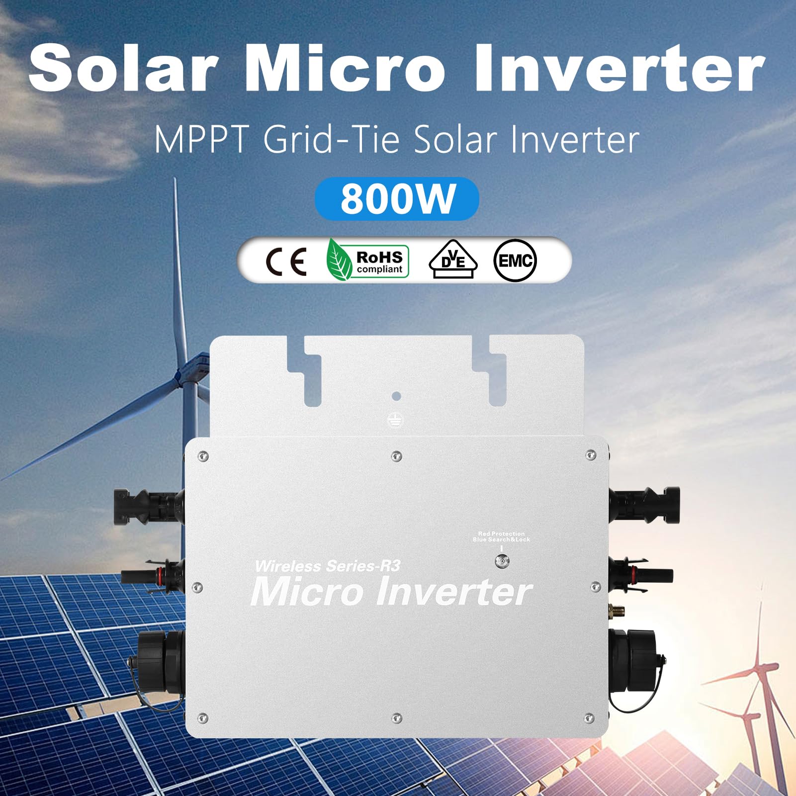 DEWIN Micro Onduleur Solaire 800W,230V Gird Tie Inverter MPPT Micro-onduleur Wifi avec Protection Contre les Courts-circuits et les Surcharges,Certifié CE/VDE/EMC/ROHS,Description en Français PDF