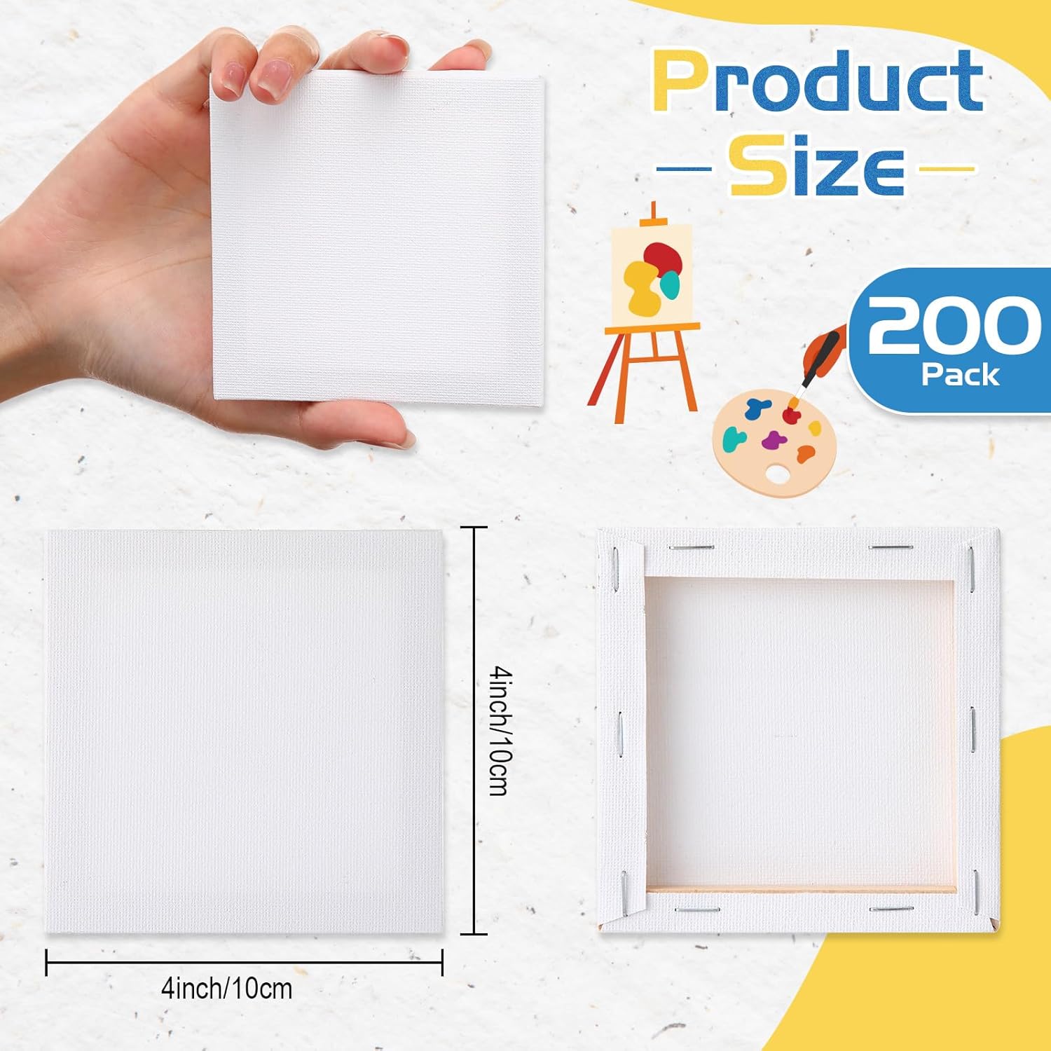 Maitys 100 Pcs 4x4 Inch Mini Canvas Boards for Painting 0.3in Thickness Small Stretched Canvas Bulk Blank Boards Art Panels for Kids Birthday School Project Home Decor Oil Acrylic Watercolor