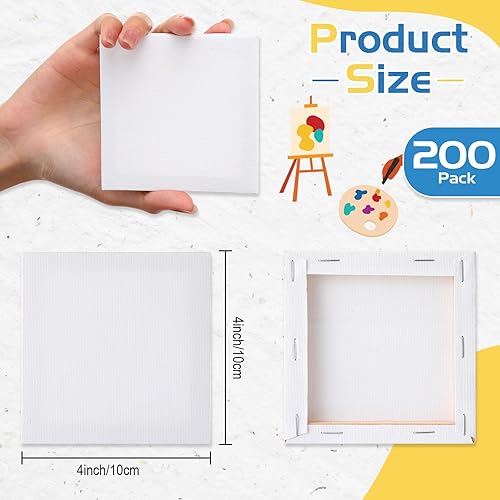 Miniatura 2 de Maitys 200 mini paneles de lienzo de 4 x 4 pulgadas, pequeños tableros cuadrados de lienzo estirado en blanco para pintar adolescentes, arte para