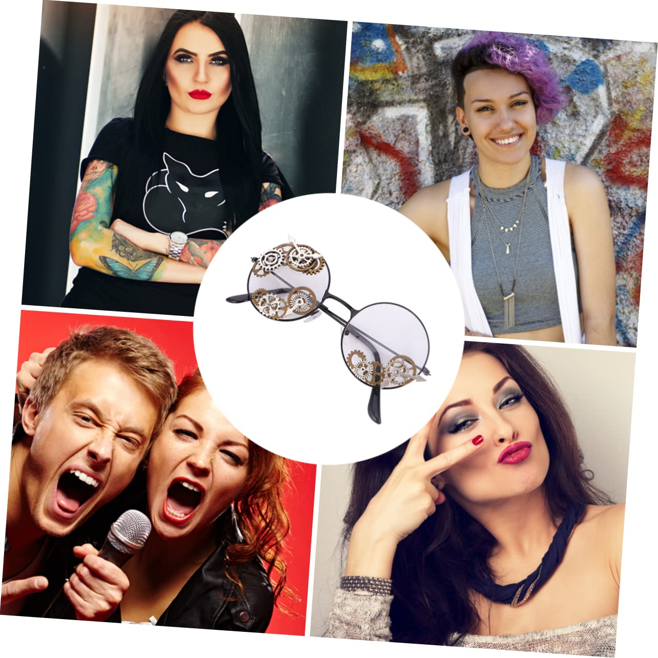 FOMIYES 1Pc Vintage Gothic Gear Decorative Glasses for Cosplay Halloween Parties and Photography Accessories Retro Rimmed Costume Eyewear