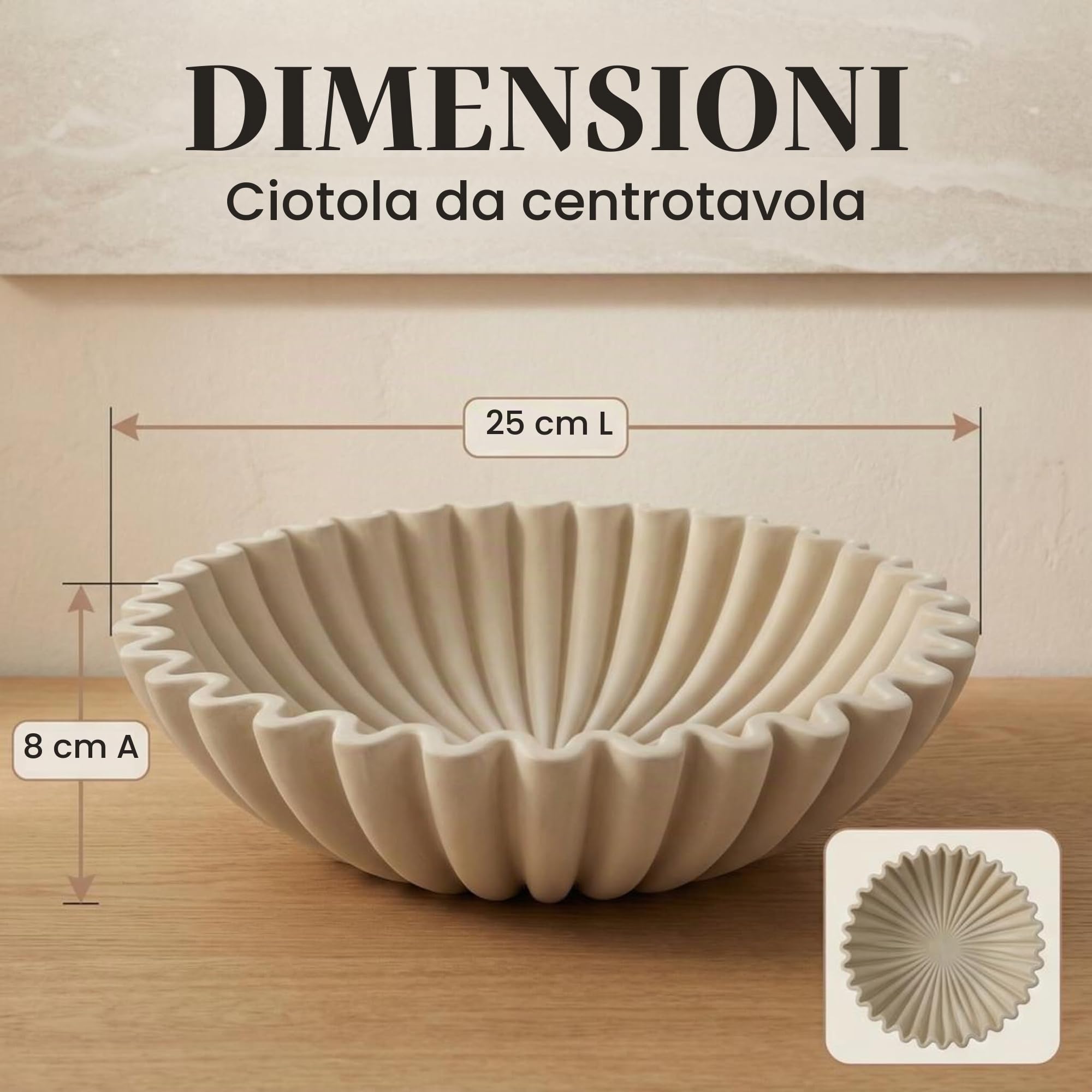 OAKOA Ciotola decorativa in cemento – ciotola biologica moderna per la casa – oggetti decorativi – ciotola di frutta in cemento – decorazione moderna per la casa biologica