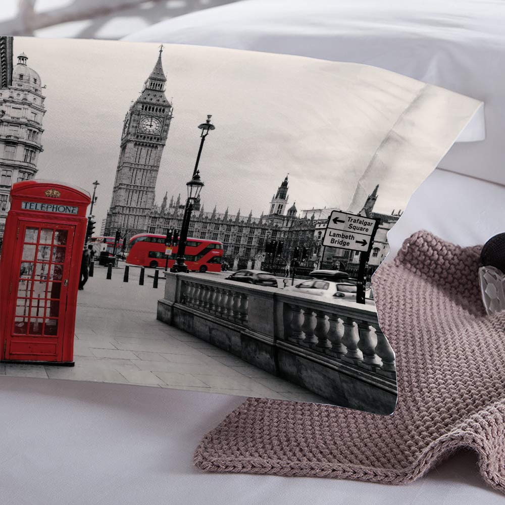 Loussiesd London Telephone Booth Duvet Cover Set King with 2 Pillow Shams,Famous City 3D Print Bedding Sets with Zipper Closure,Soft Comforter Microfiber Modern Quilt Cover Set 3PCs(220x240cm) - Image 4