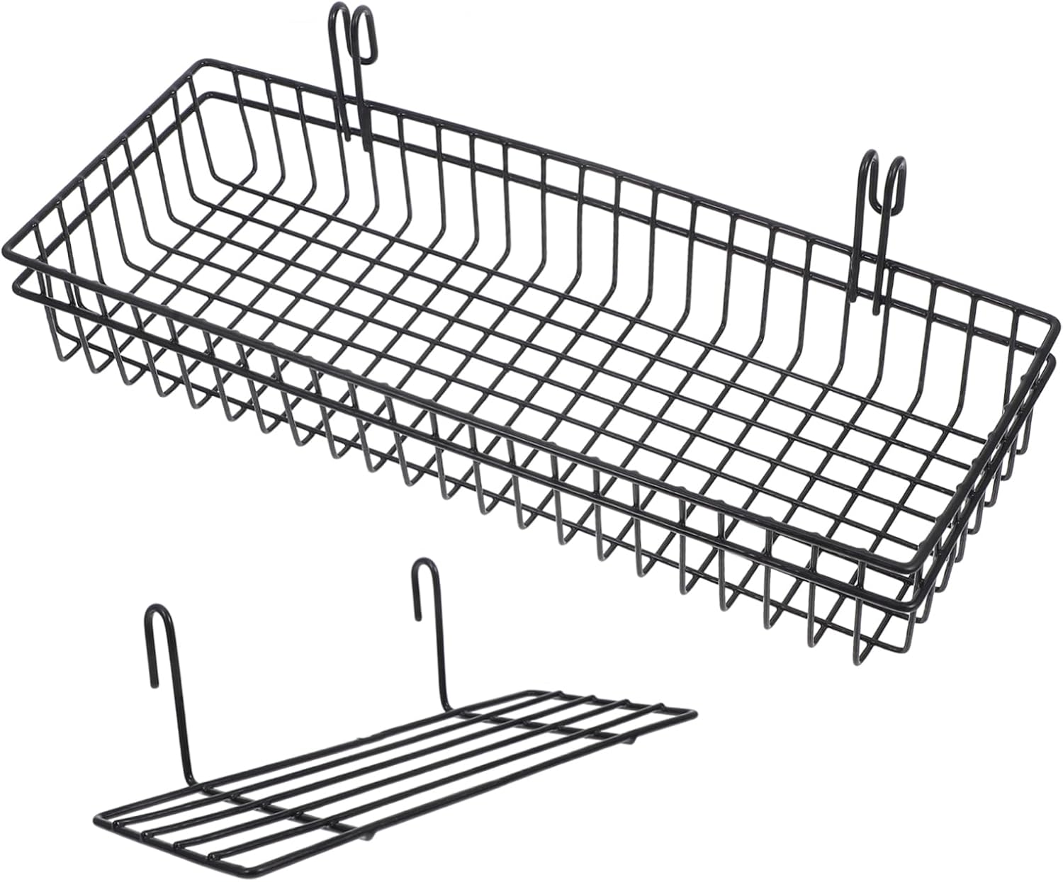 Alipis 2pcs Wall Mount Wire Basket Hooks Black Grid Wall Panel Shelf Organizer for Storage for Efficient Space Utilization