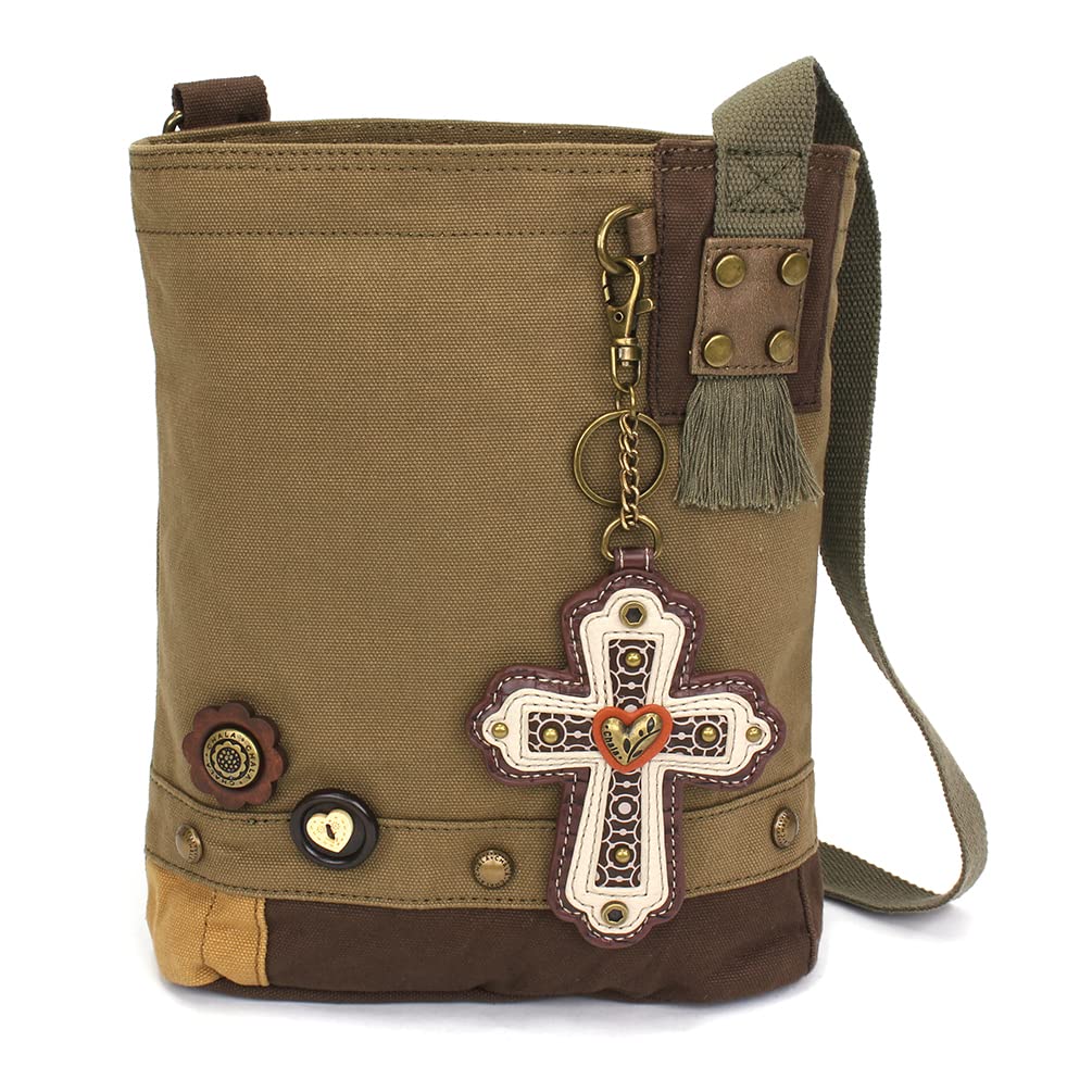 CHALA Patch Cross-Body Women Handbag, Canvas Messenger Bag Olive, Metal Charming Cross - Oliv, Medium — view 14