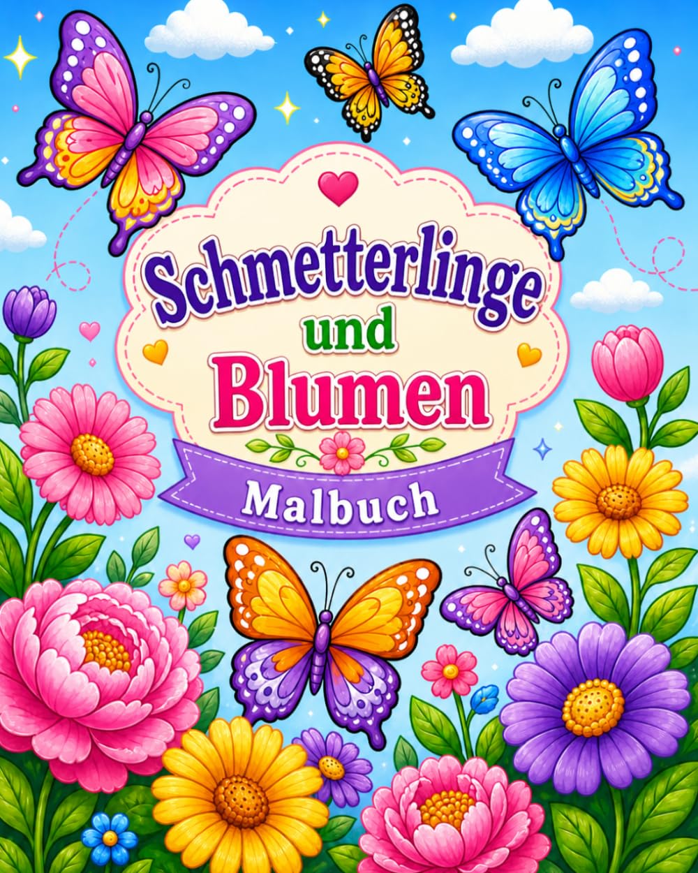 Schmetterlinge und Blumen: Malbuch für Erwachsene zur Entspannung, Stressbewältigung und kreativen Auszeit.