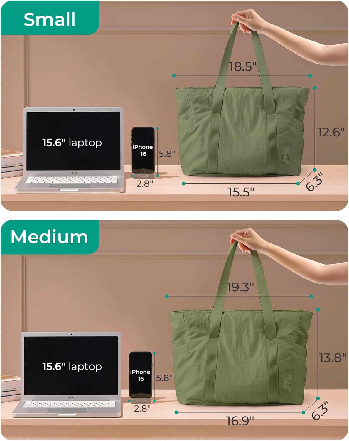 BAGSMART Tote Bag for Women, Tote Bag with Zipper Work Tote with Compartments Nurse Shoulder Hanbag for Travel, Gym - Image 3