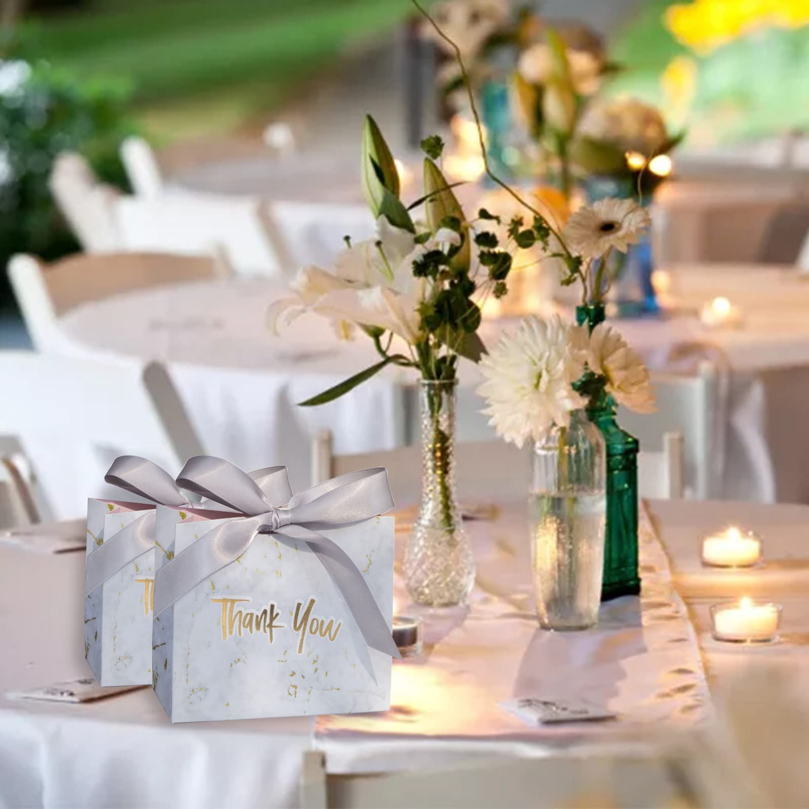 50 Stück Geschenktüte mit Schleifen Gastgeschenke, Hochzeits Geschenkbox, Danke Geschenktasche Papier, Papier Geschenkboxen für Geburtstag, Abschluss Feier, Hochzeit