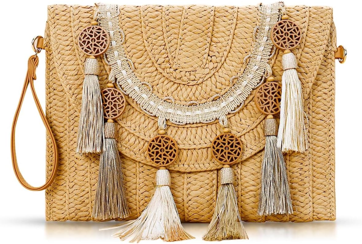 Crossbody Bags for Women, Clutch Purses, Straw Beach Bag, Bohemian Handmade Woven Purse