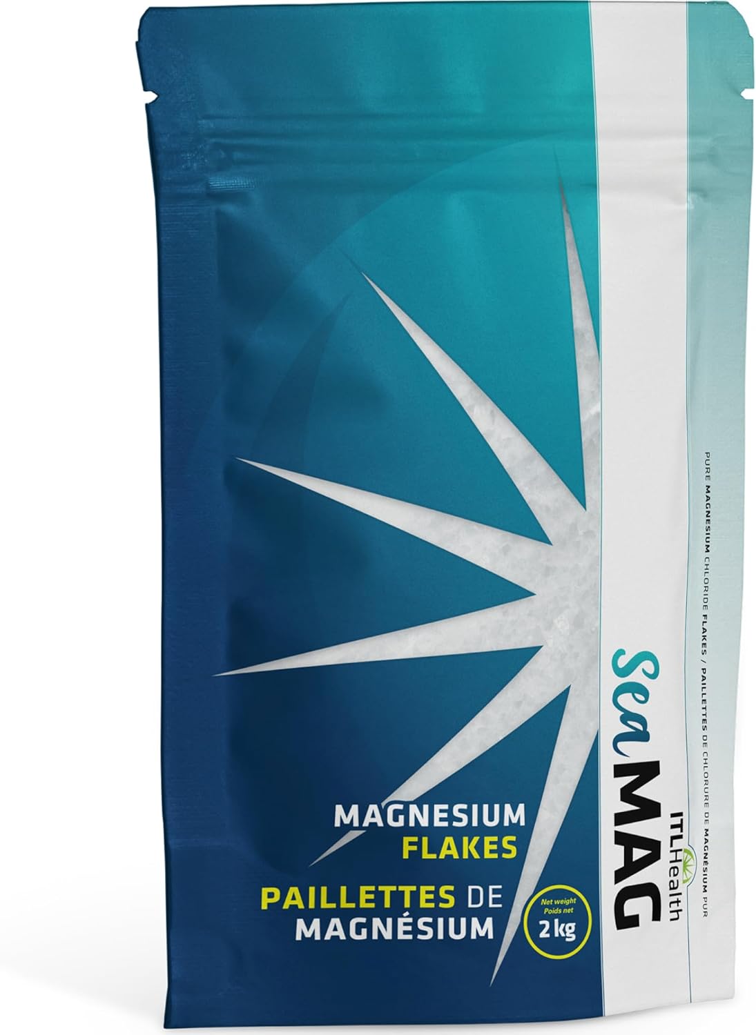 SeaMAG Magnesium Bath Salt, Alternative to Epsom Salt - 100% Pure & Natural Magnesium Flakes from The Dead Sea | High Absorption Flakes for Relaxation & Wellness - 2kg